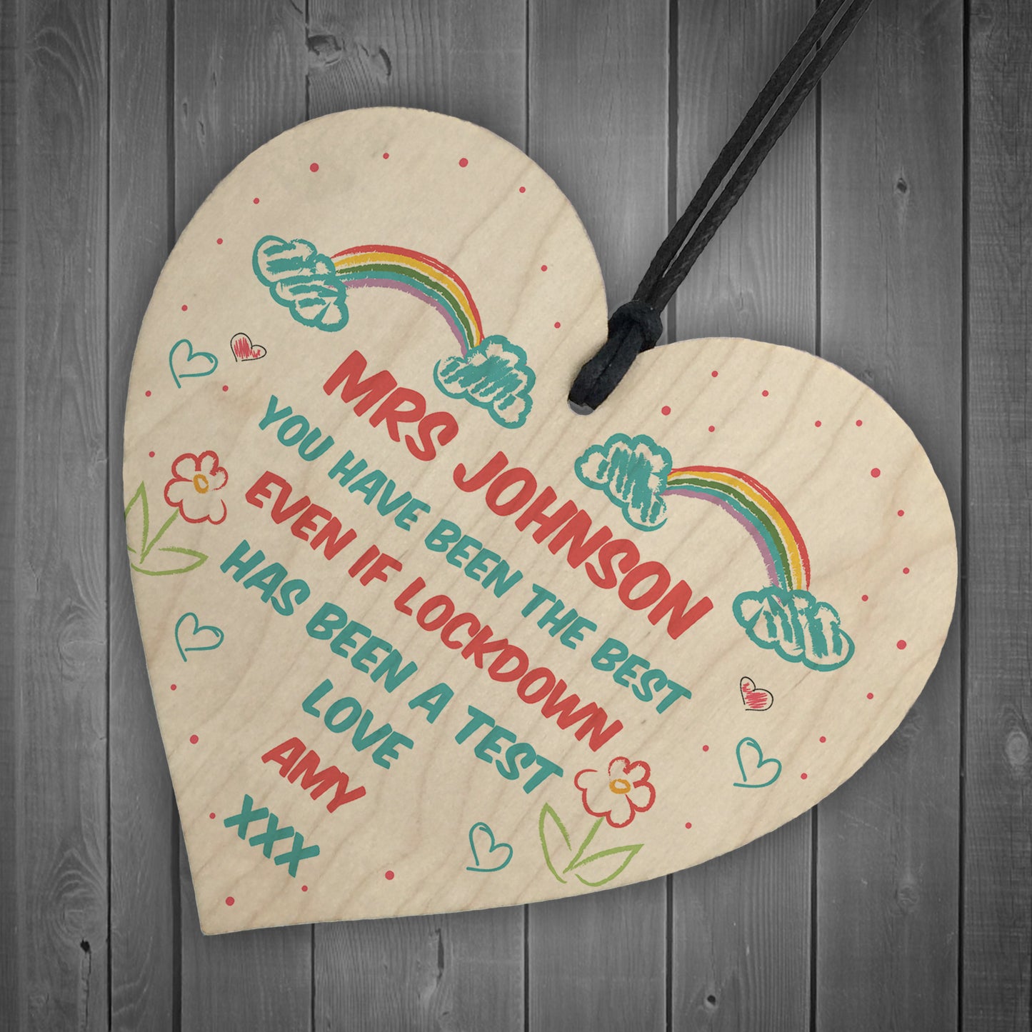 Thank You Lockdown Gift For Teacher Personalised Wooden Heart