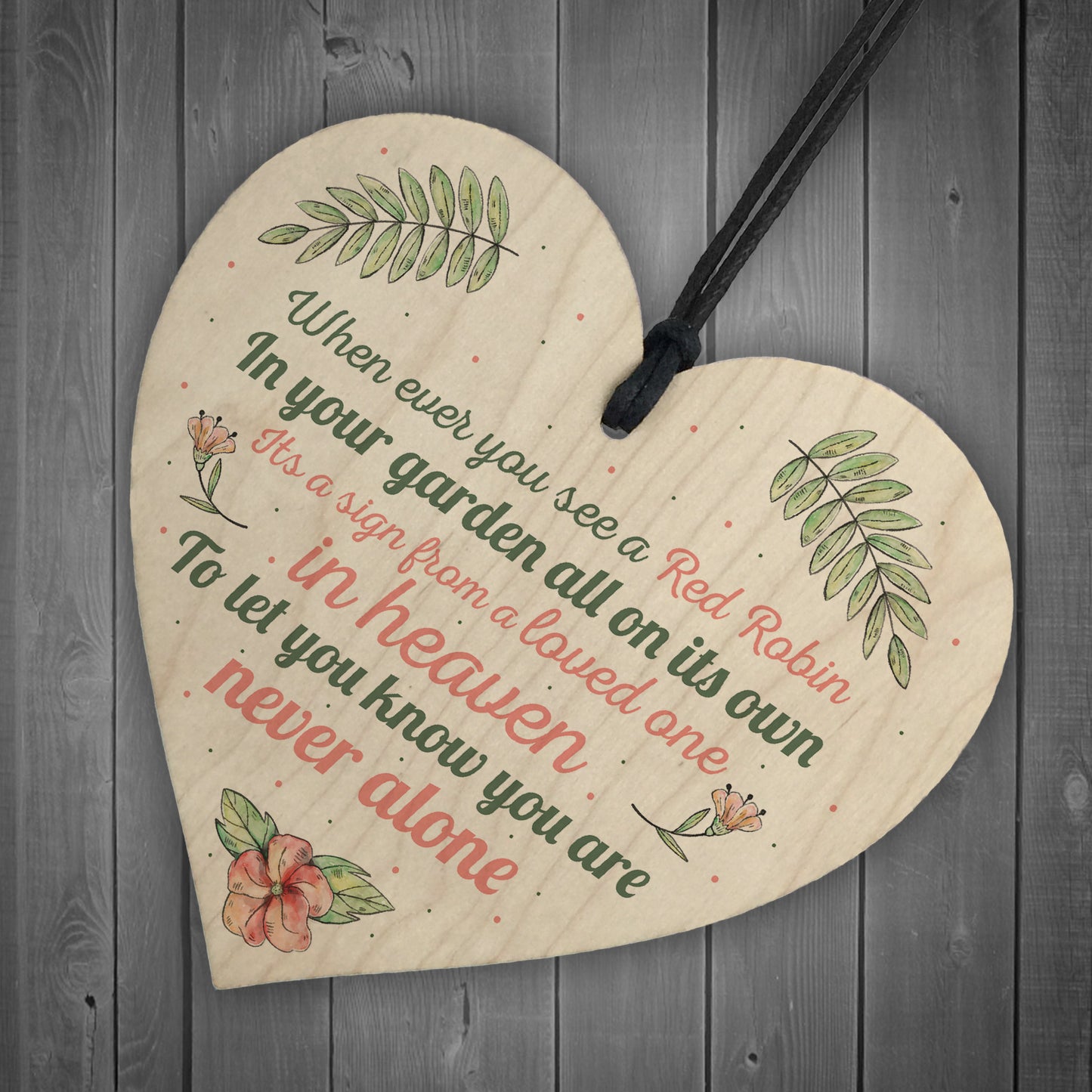 Robin Memorial Bereavement Garden Wood Heart Sign Plaque Gift