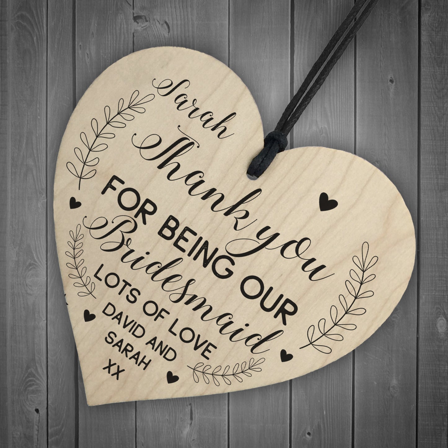 Personalised Thank You Gift For Bridesmaid Wood Heart Wedding