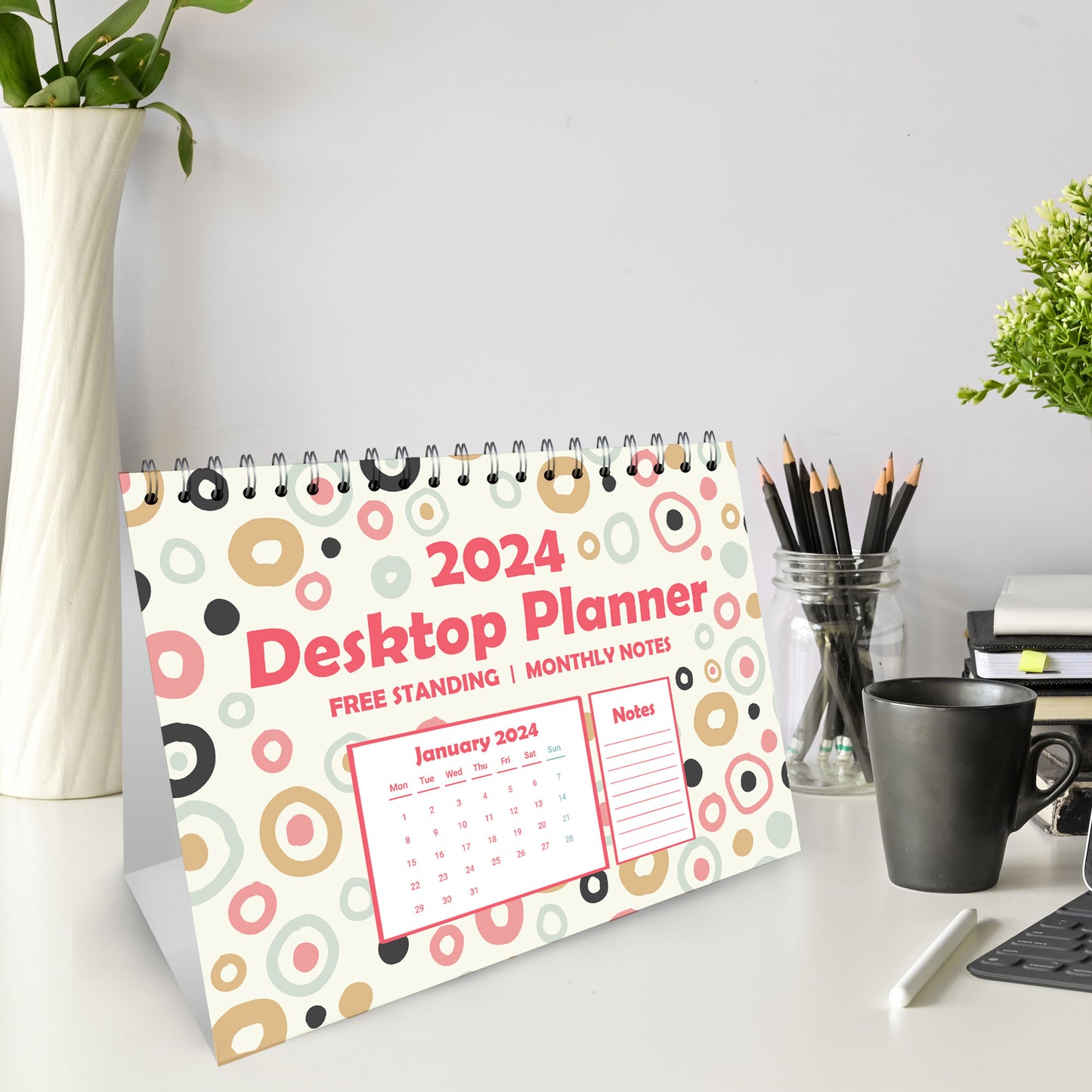 2024 Desktop Planner Calendar Spiral Bound Planner for Desk