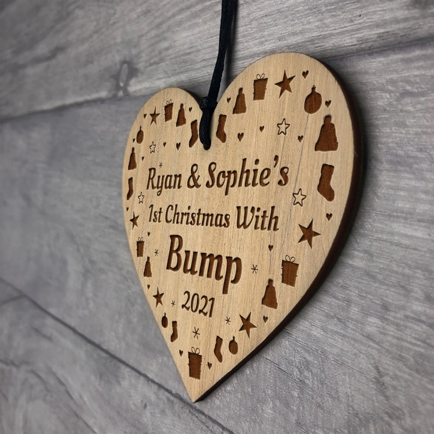 1st Christmas With Bump Engraved Heart Personalised Decoration