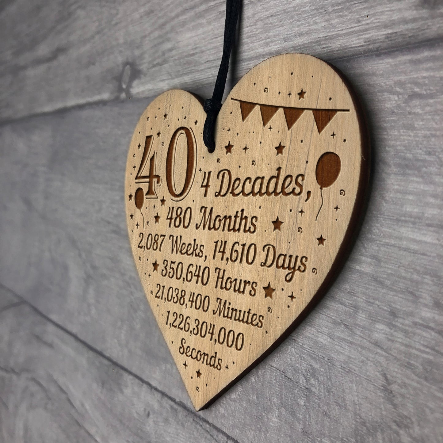 Funny 40th Birthday Gift For Him Her Engraved Wood Heart