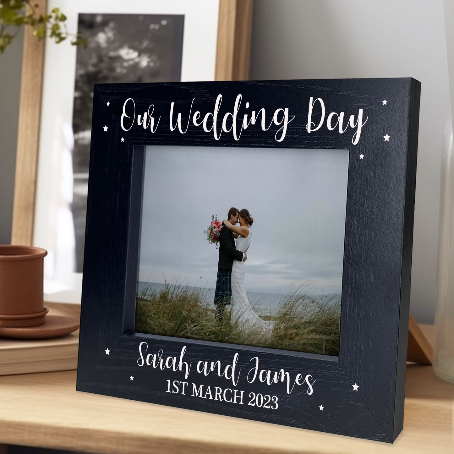 Personalised Wedding Gift Black Photo Frame For Wedding Day