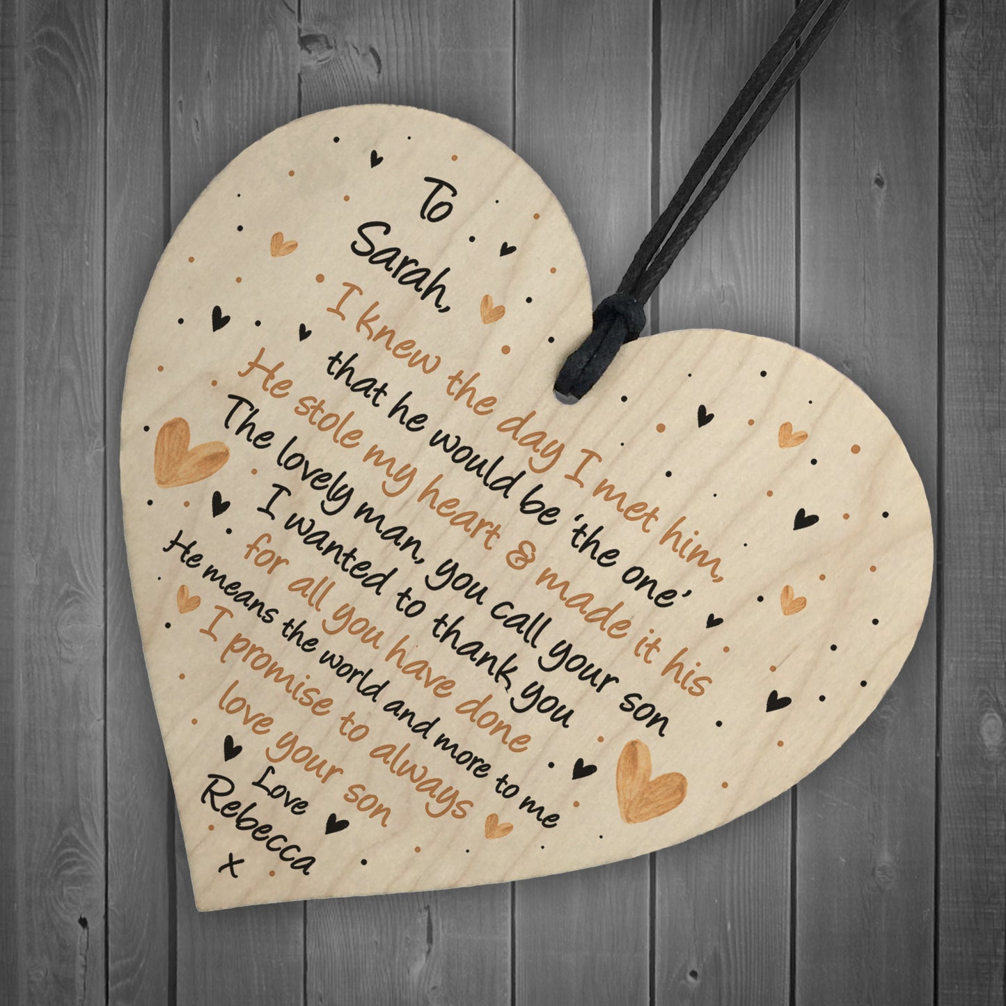 Mother of The Groom Wood Heart Parents of The Groom Personalised