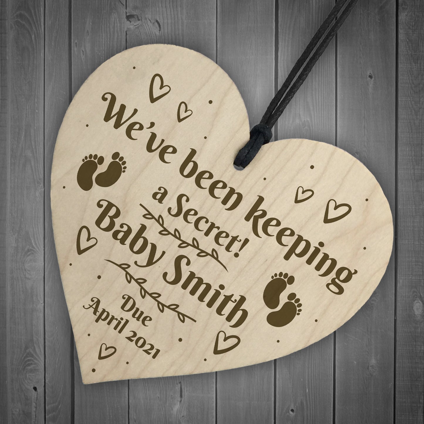 Baby Announcement Gift Wood Heart PERSONALISED Baby Details