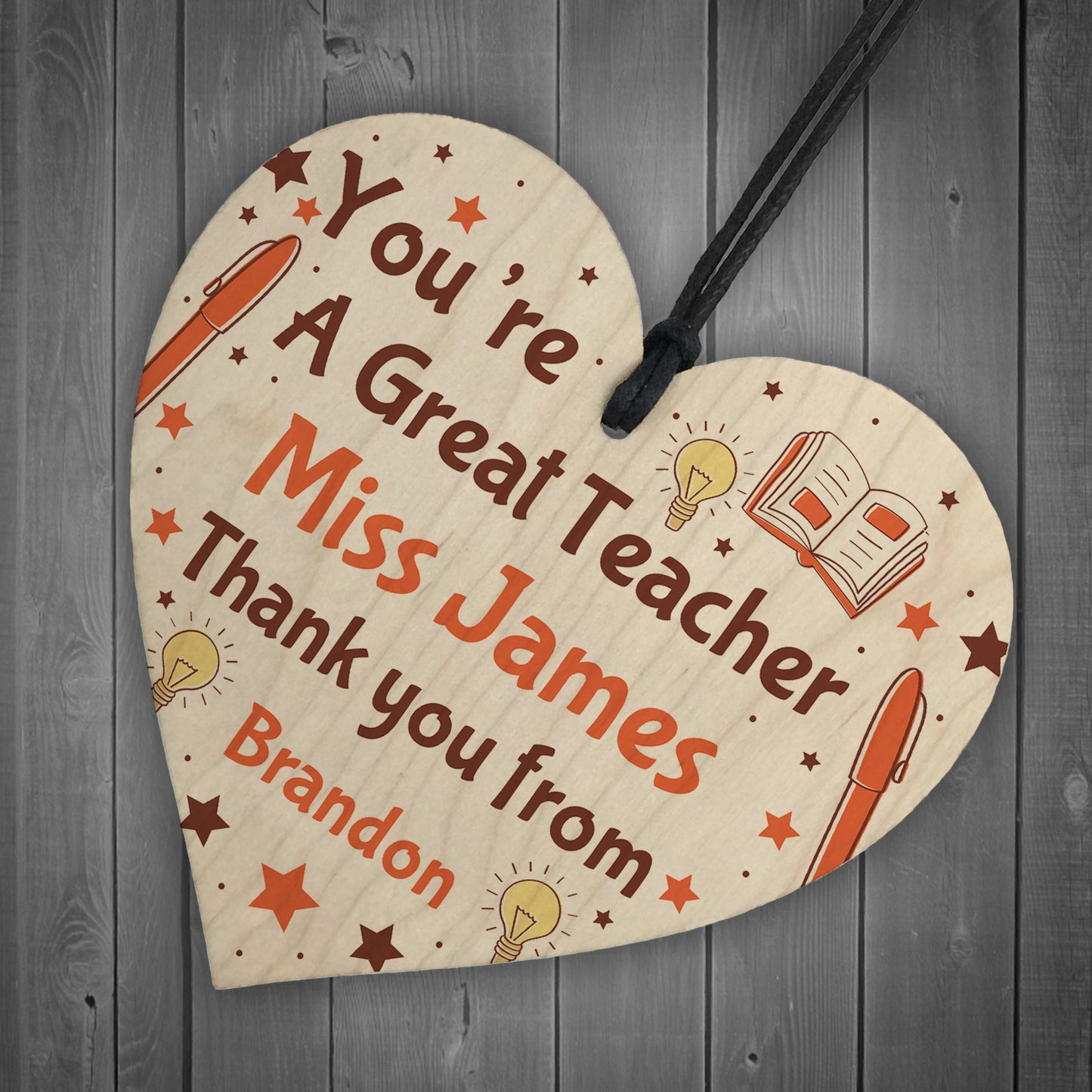 PERSONALISED Teacher Gift Wood Heart Thank You Leaving Gift