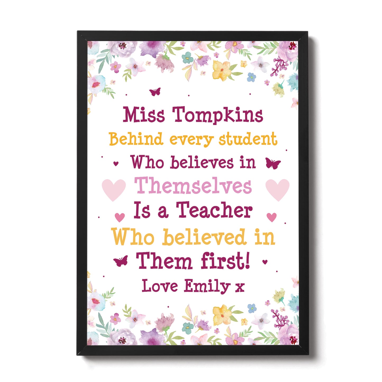 Personalised Teacher Leaving Gift Floral Framed Print Thank You