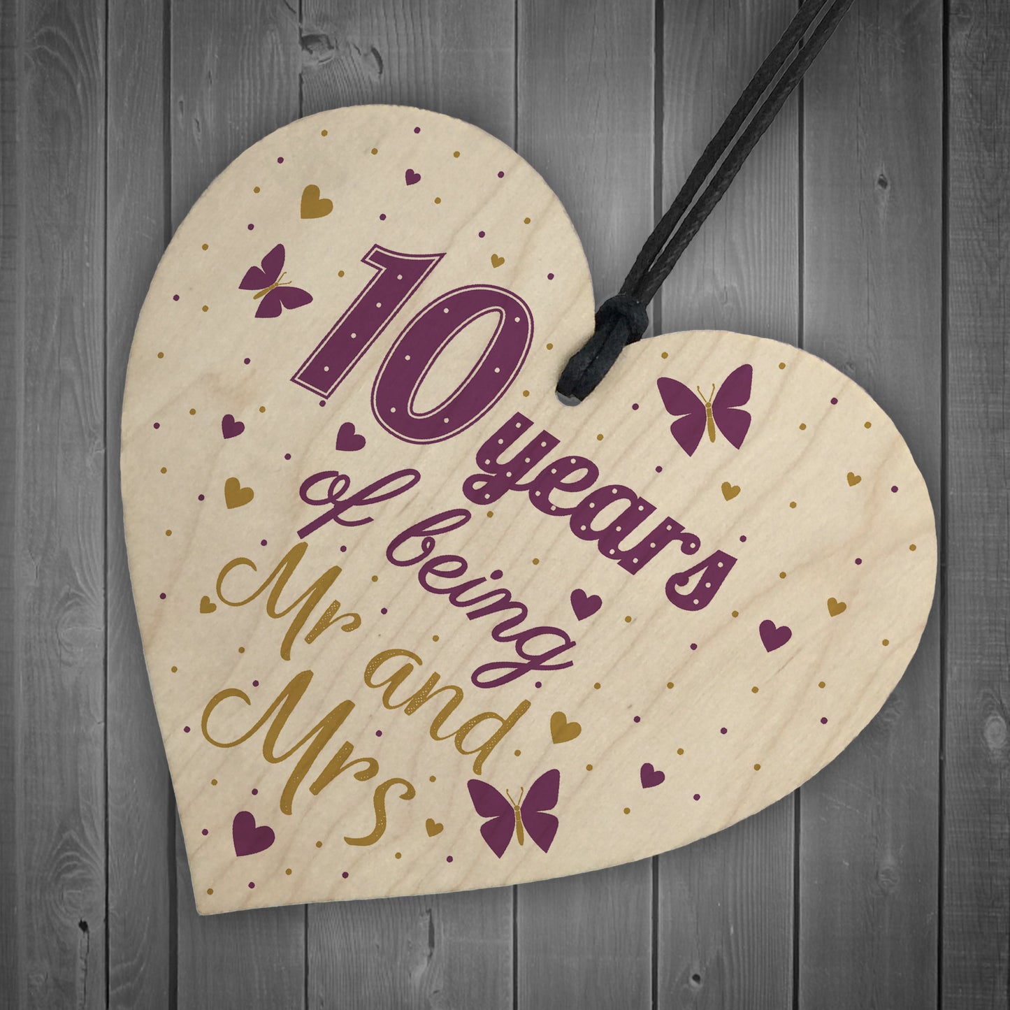 10 Year Anniversary Gift Wood Heart Sign Mr And Mrs 10th Plaque