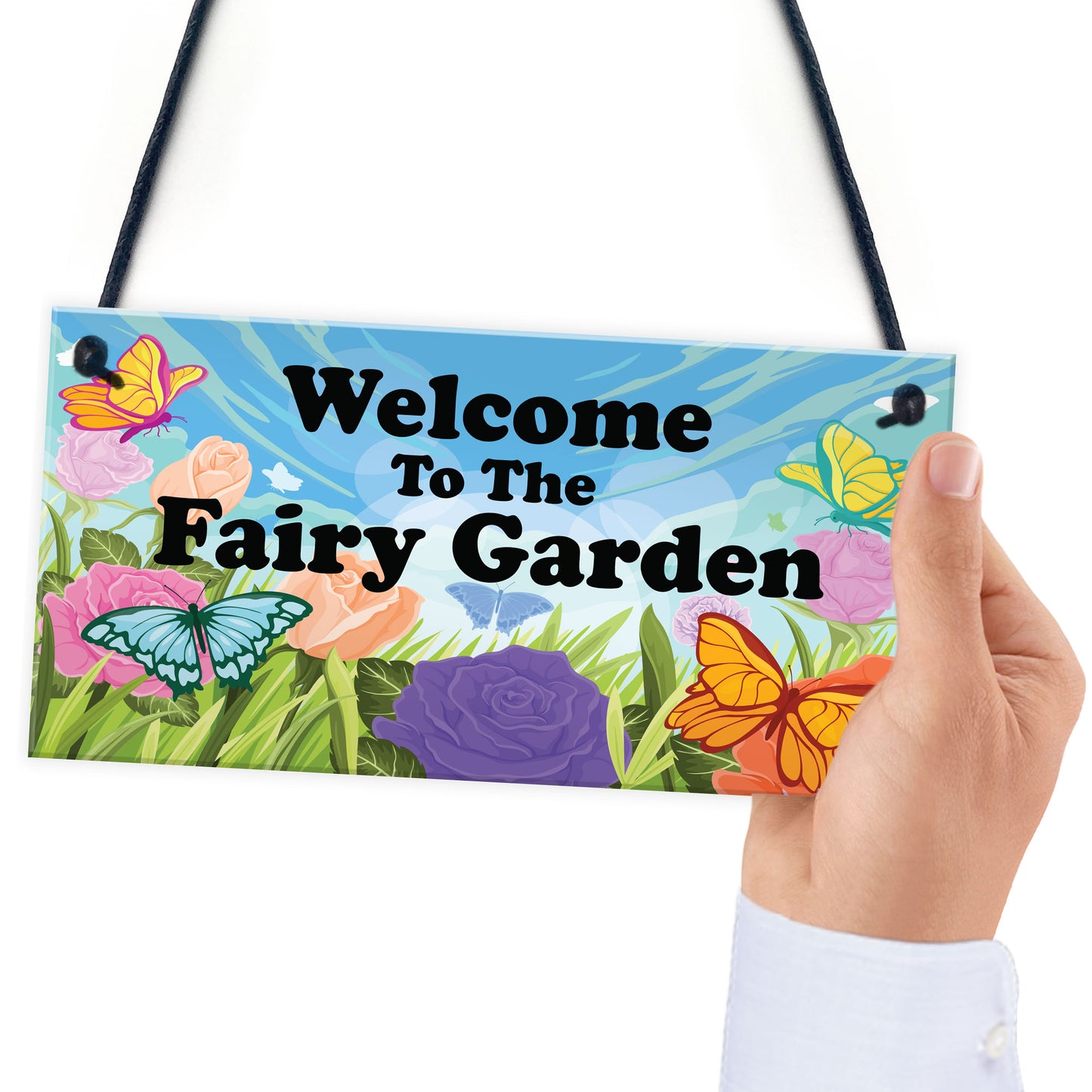 Welcome To The Fairy Garden Sign Hanging Wall Plaque Garden Sign