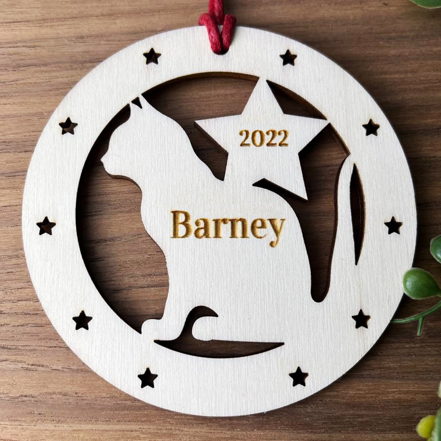 Personalised Cat Bauble Engraved Wooden Tree Decoration Pet Cat