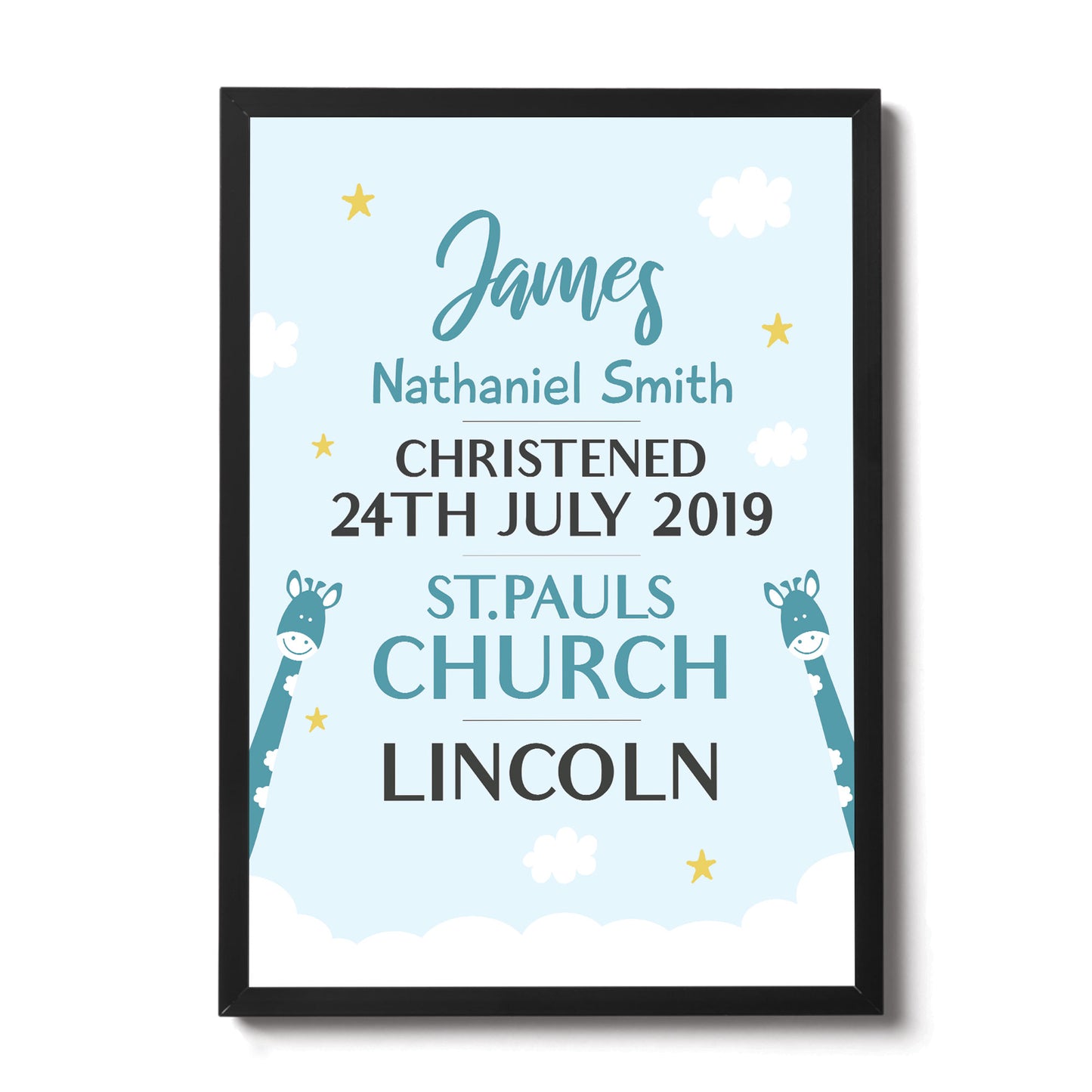 Personalised Baby Print Christening Details Nursery Art Framed