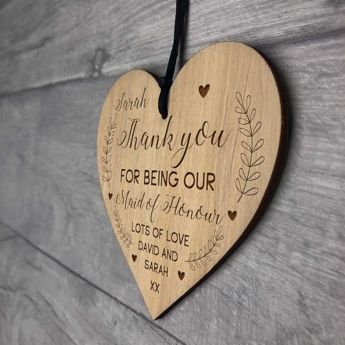 Personalised Maid Of Honour Gifts Engraved Heart Thank You Gift