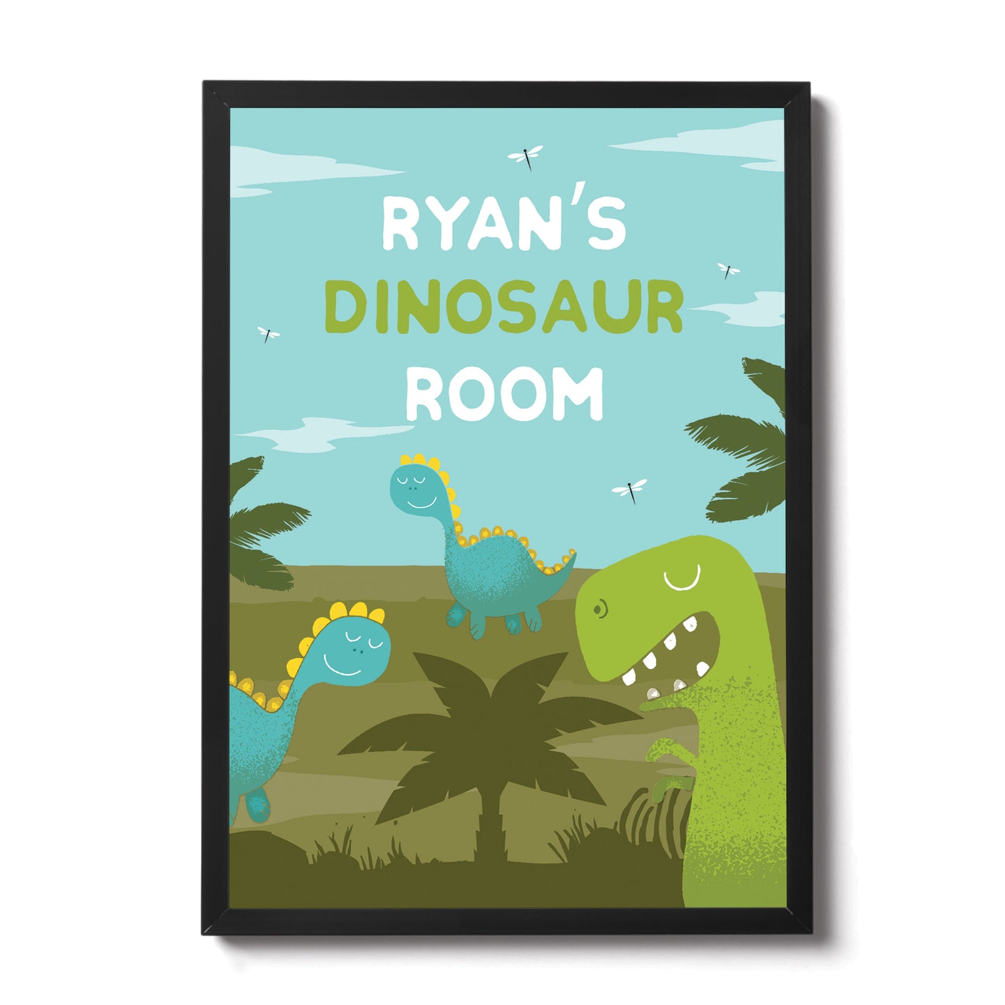 Personalised Dinosaur Room Wall Art Framed Print Boys Bedroom