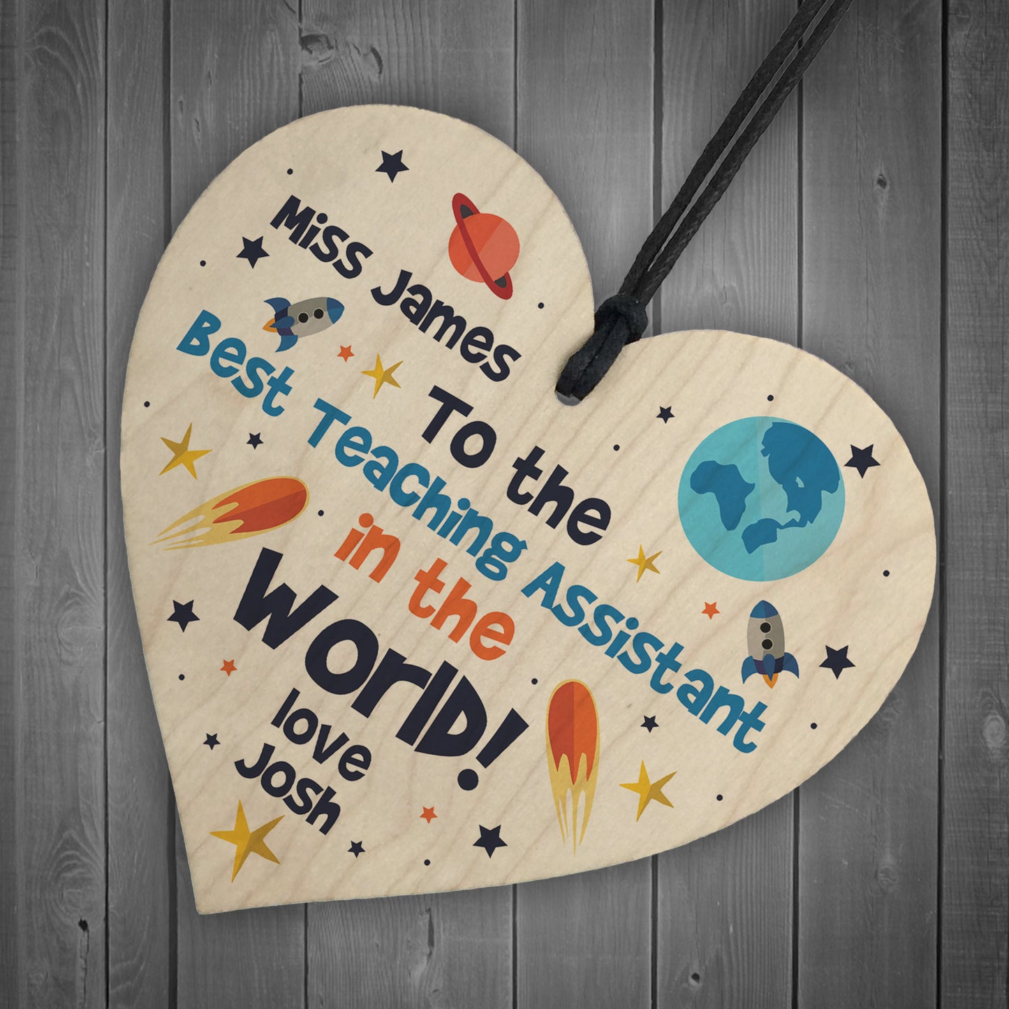 Best Teaching Assistant PERSONALISED Wooden Heart Nursery