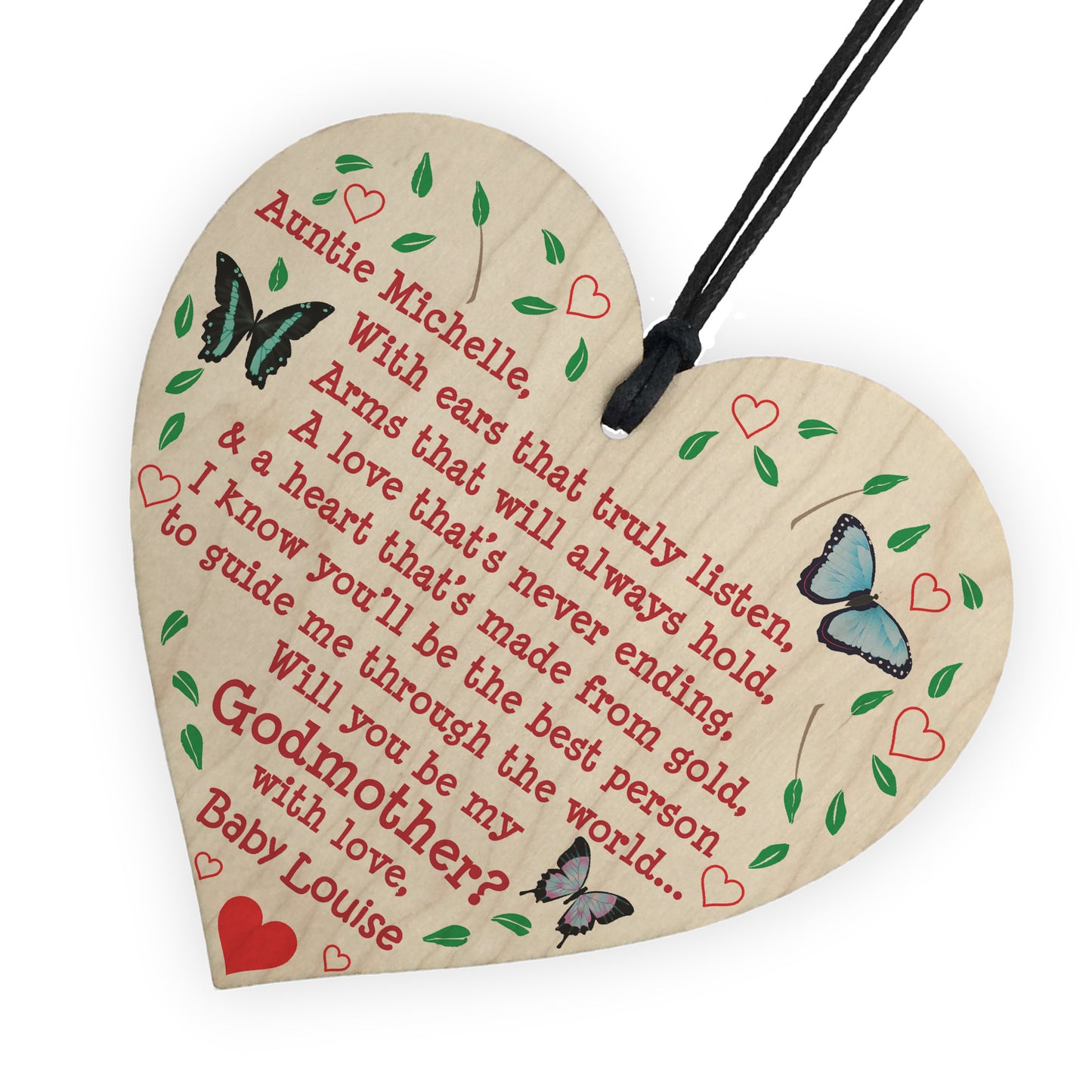 Will You Be My Godmother Personalised Wooden Hanging Heart Gift