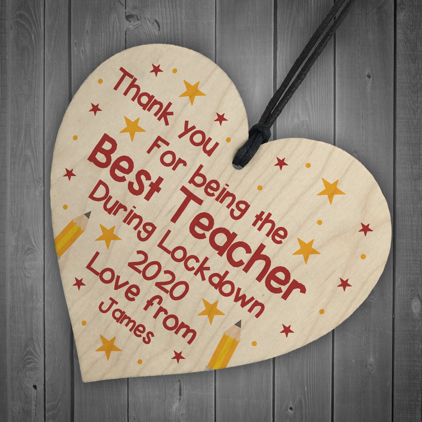 Personalised Teacher Thank You Lockdown Gifts Wood Heart Sign