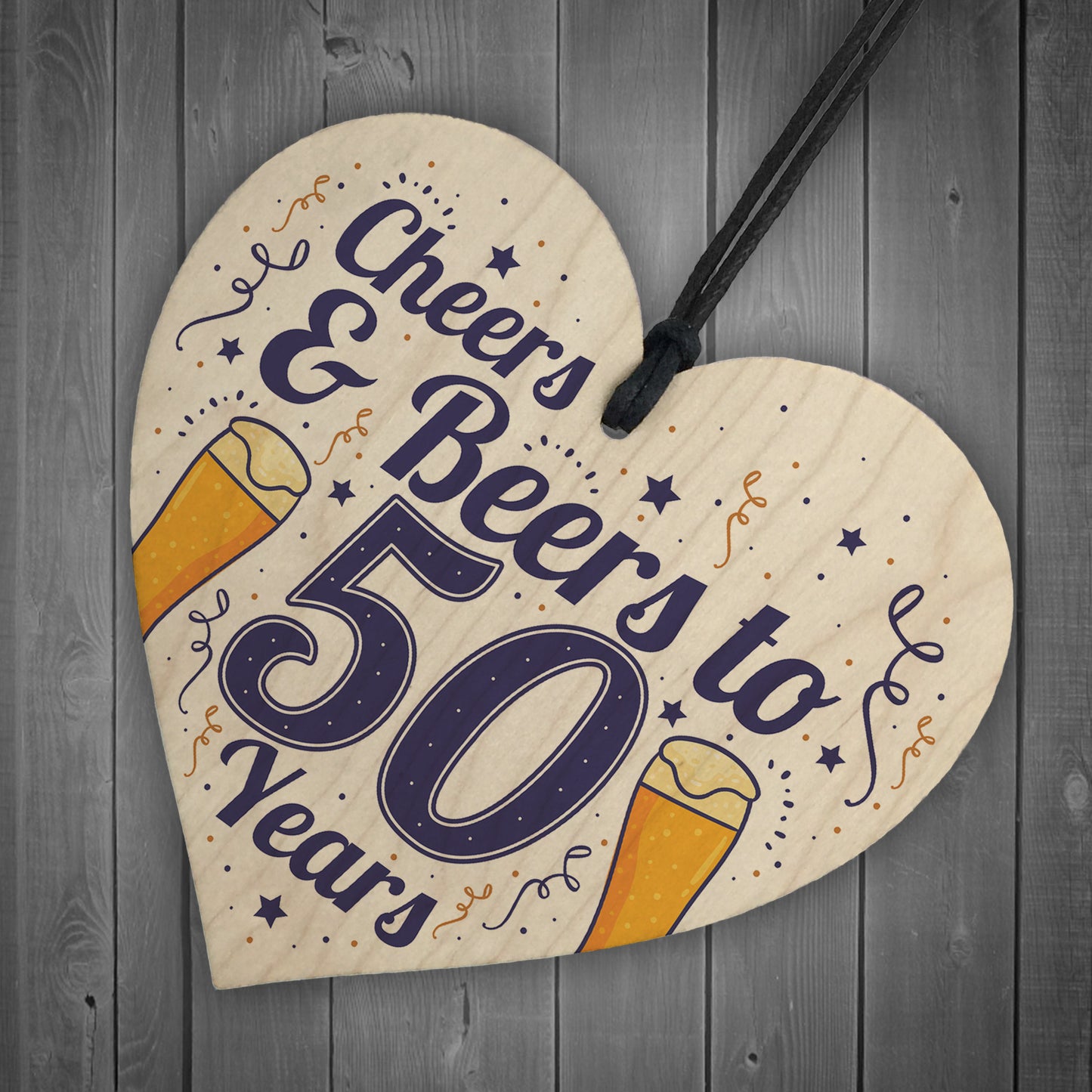 Cheers Beers 50th Birthday Novelty Gifts Men Wooden Heart Gift