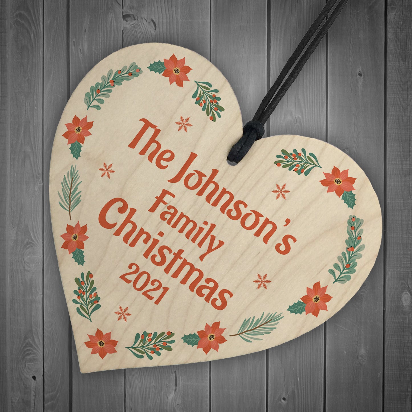 Personalised Family Tree Decoration SURNAME Wood Heart