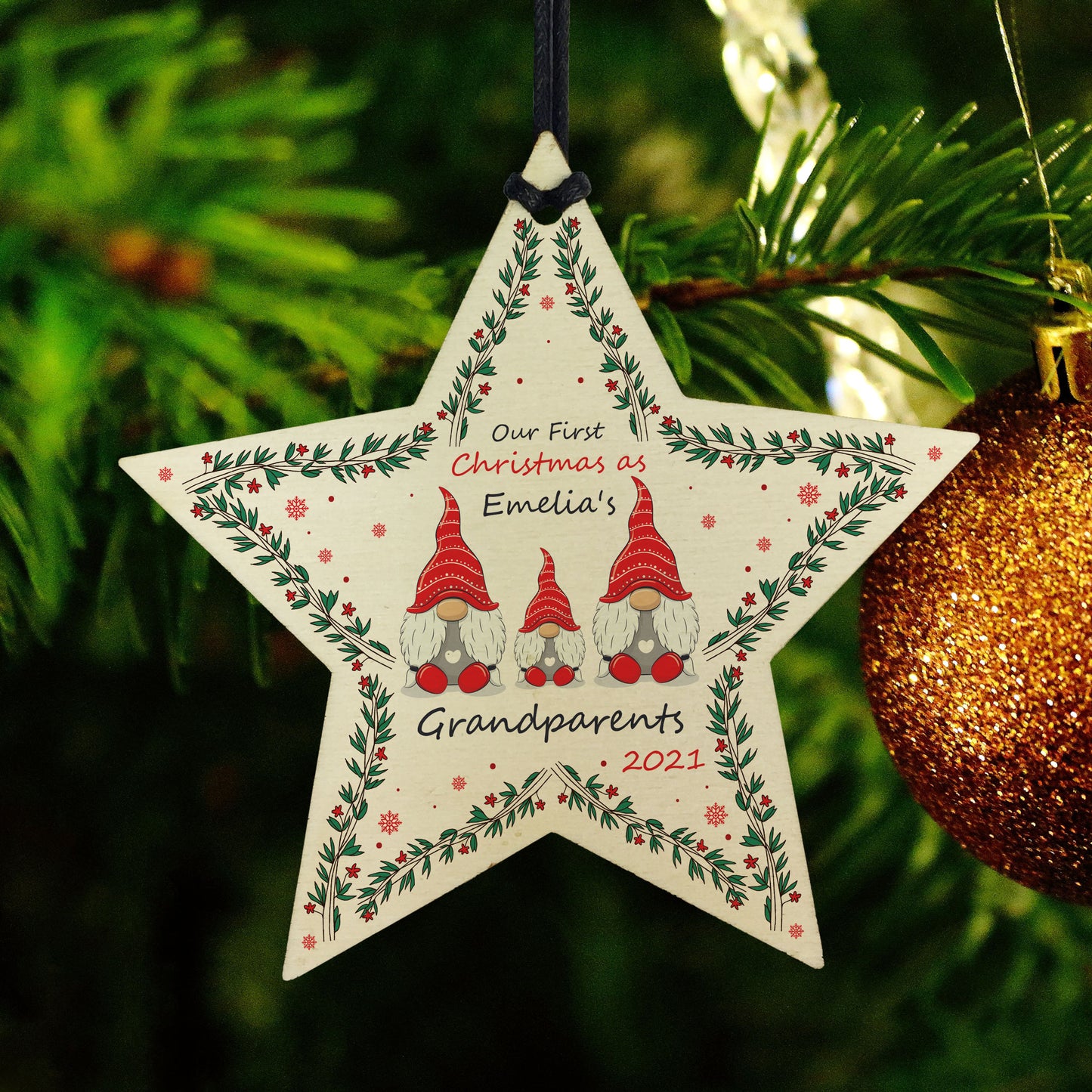 1st Christmas As Grandparents Bauble Personalised Wood Star