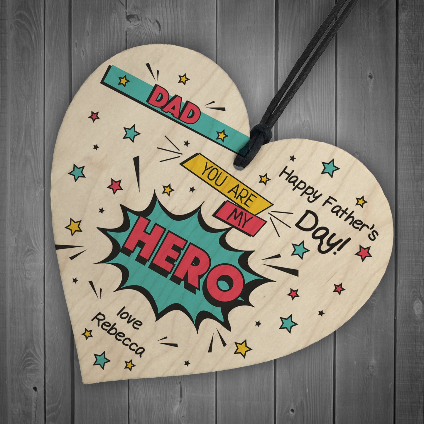 Fathers Day Gift For Dad Superhero Plaque Personalised Heart