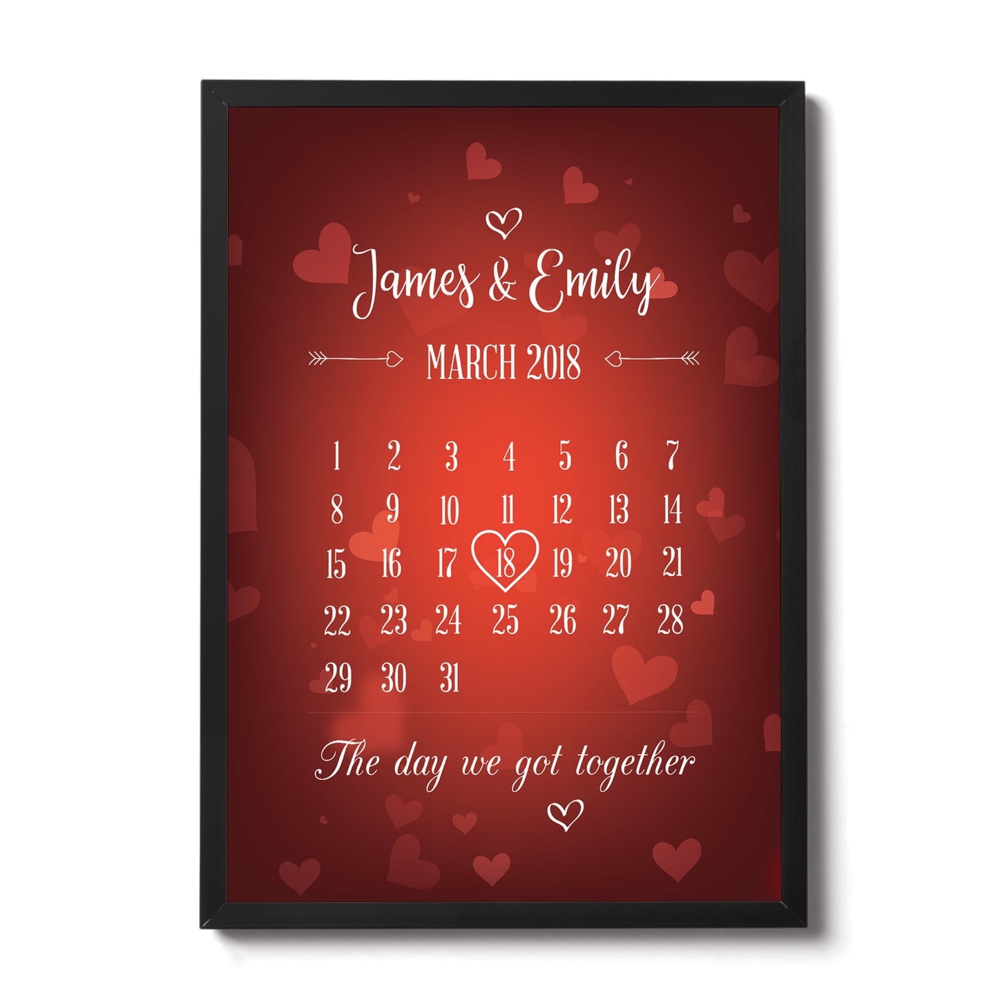 Personalised Anniversary Gift Anniversary Date Calender Framed