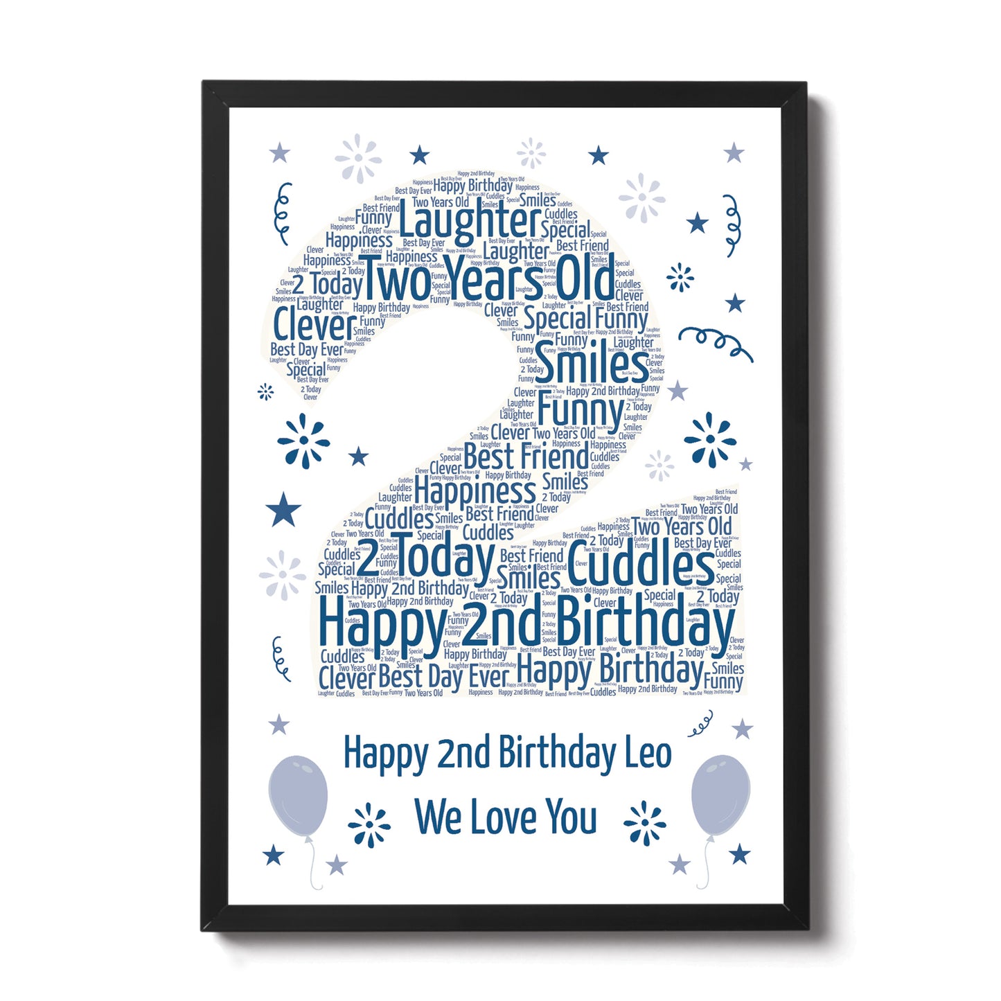 Personalised 2nd Birthday Gift Framed Word Art Print Keepsake