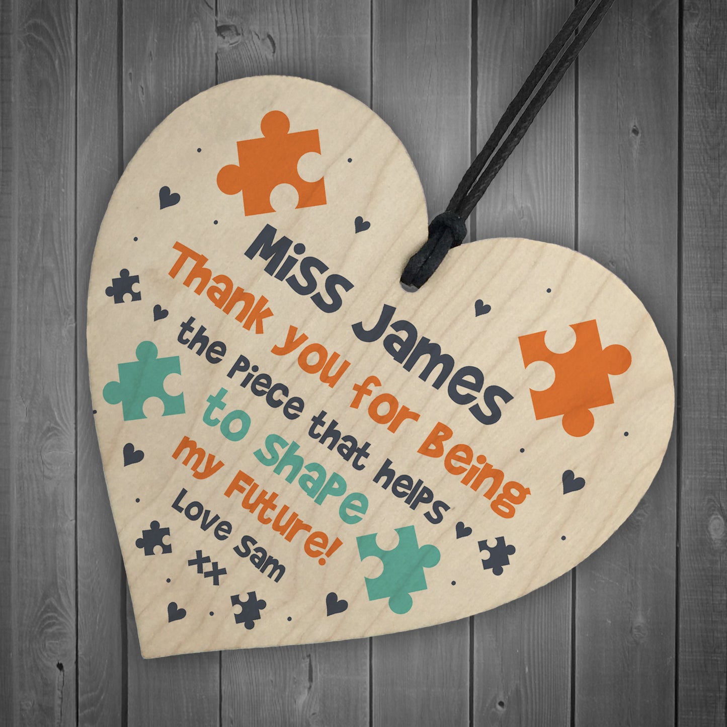 Personalised Wooden Teachers Gift Wood Heart TA Gift Thank You