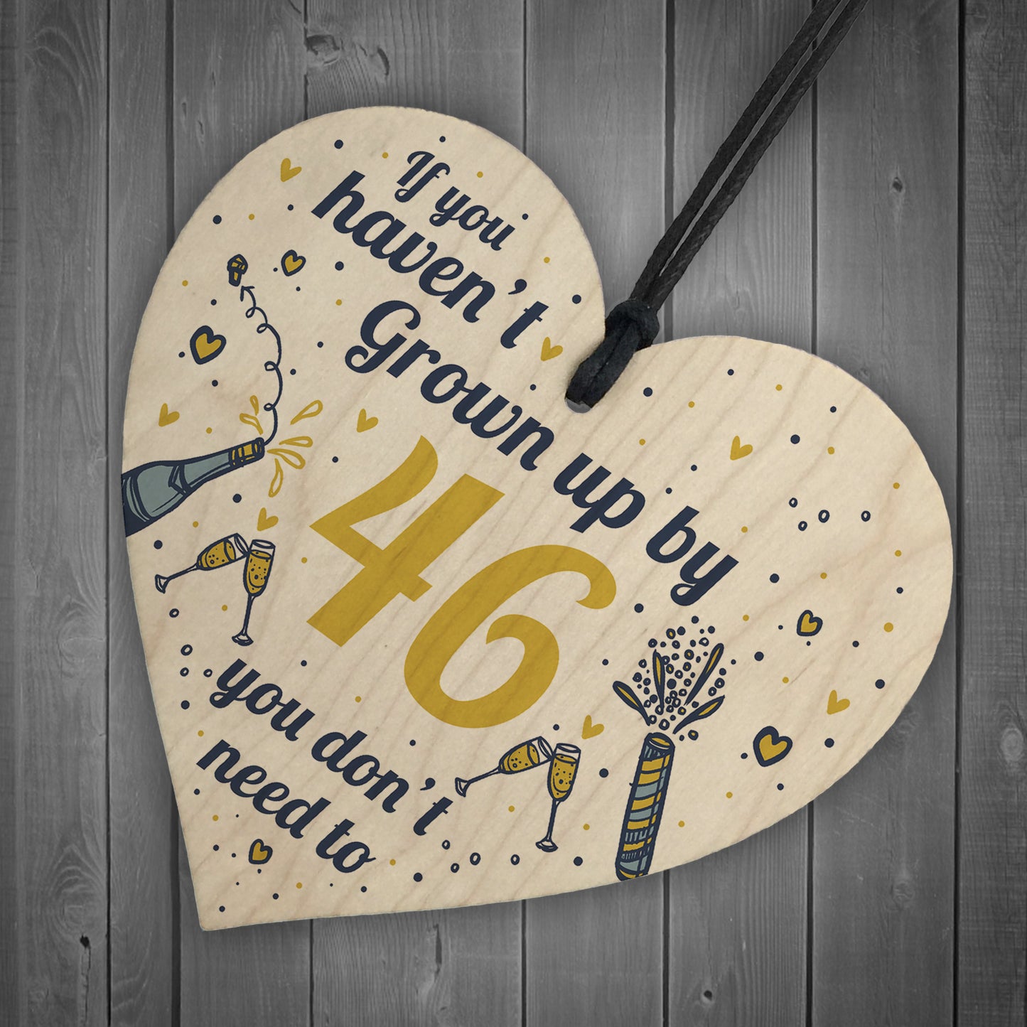 Funny Happy Birthday 46 Wood Heart Man Wife Grandma Grandad