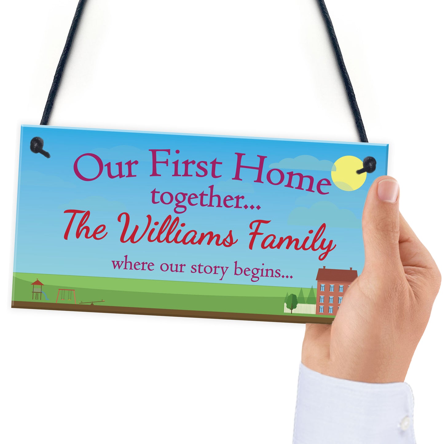 Personalised Our First Home Family House Warming Hanging Plaque