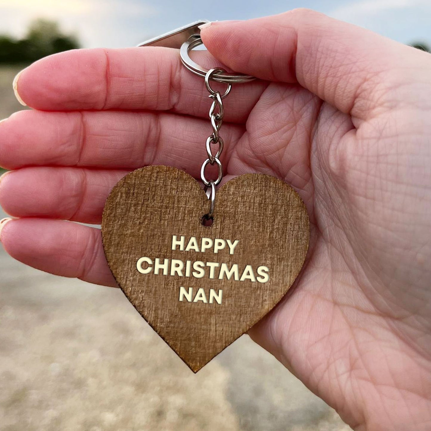 Happy Christmas Gift For Nan Wood Keyring Novelty Nan Gift