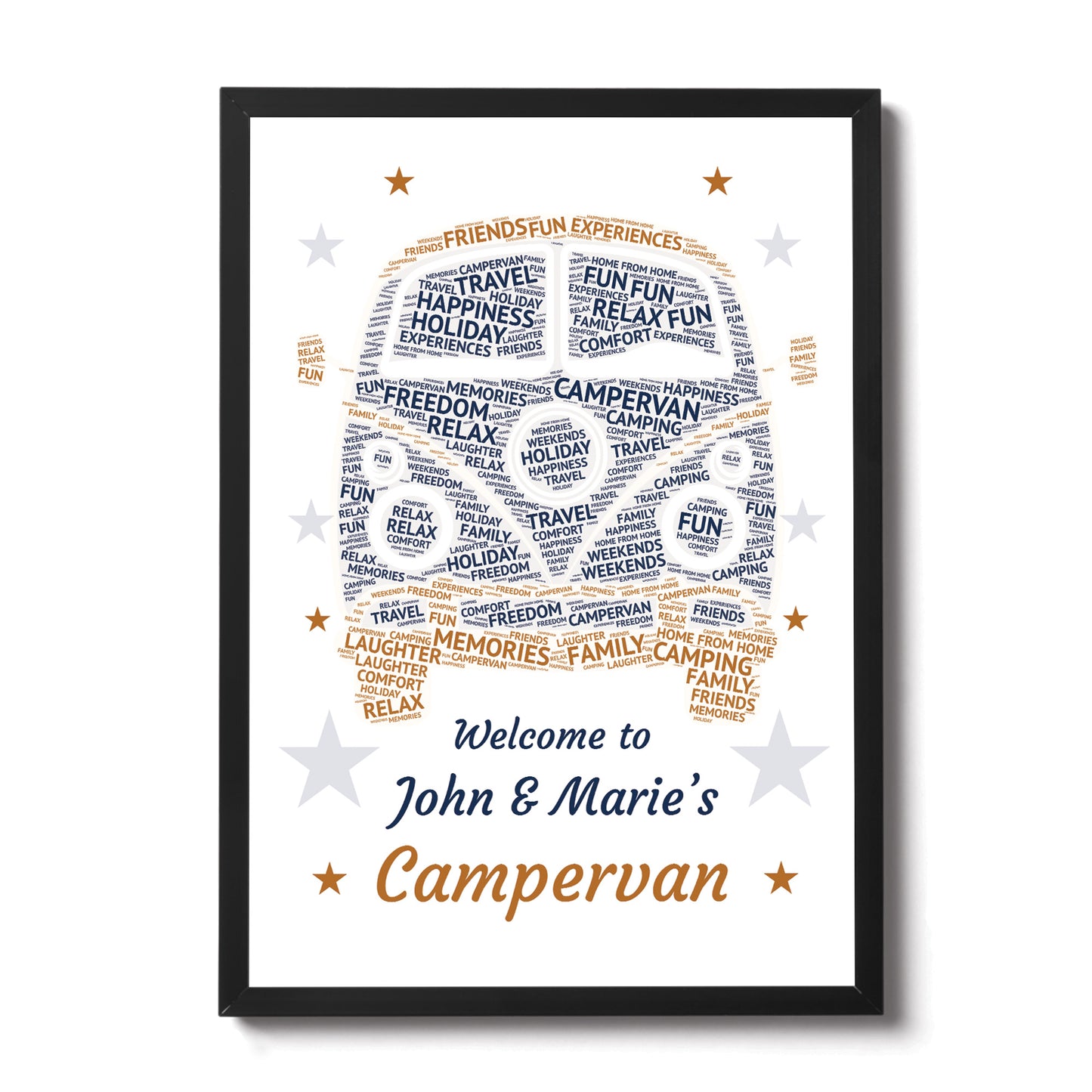 Personalised Campervan Sign Word Art Print VW Camper Birthday