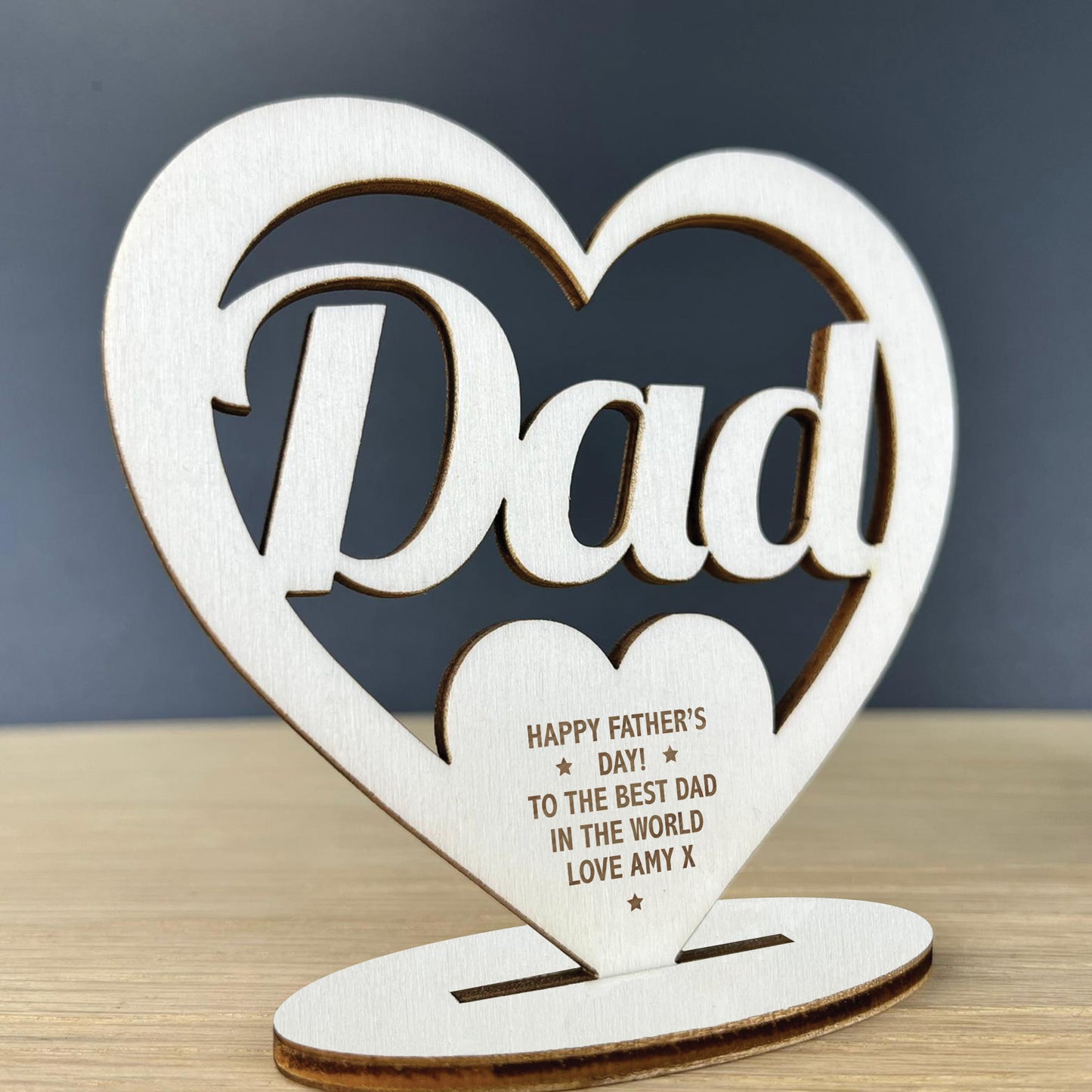 Personalised Fathers Day Gift For Dad Wooden Heart Engraved Gift