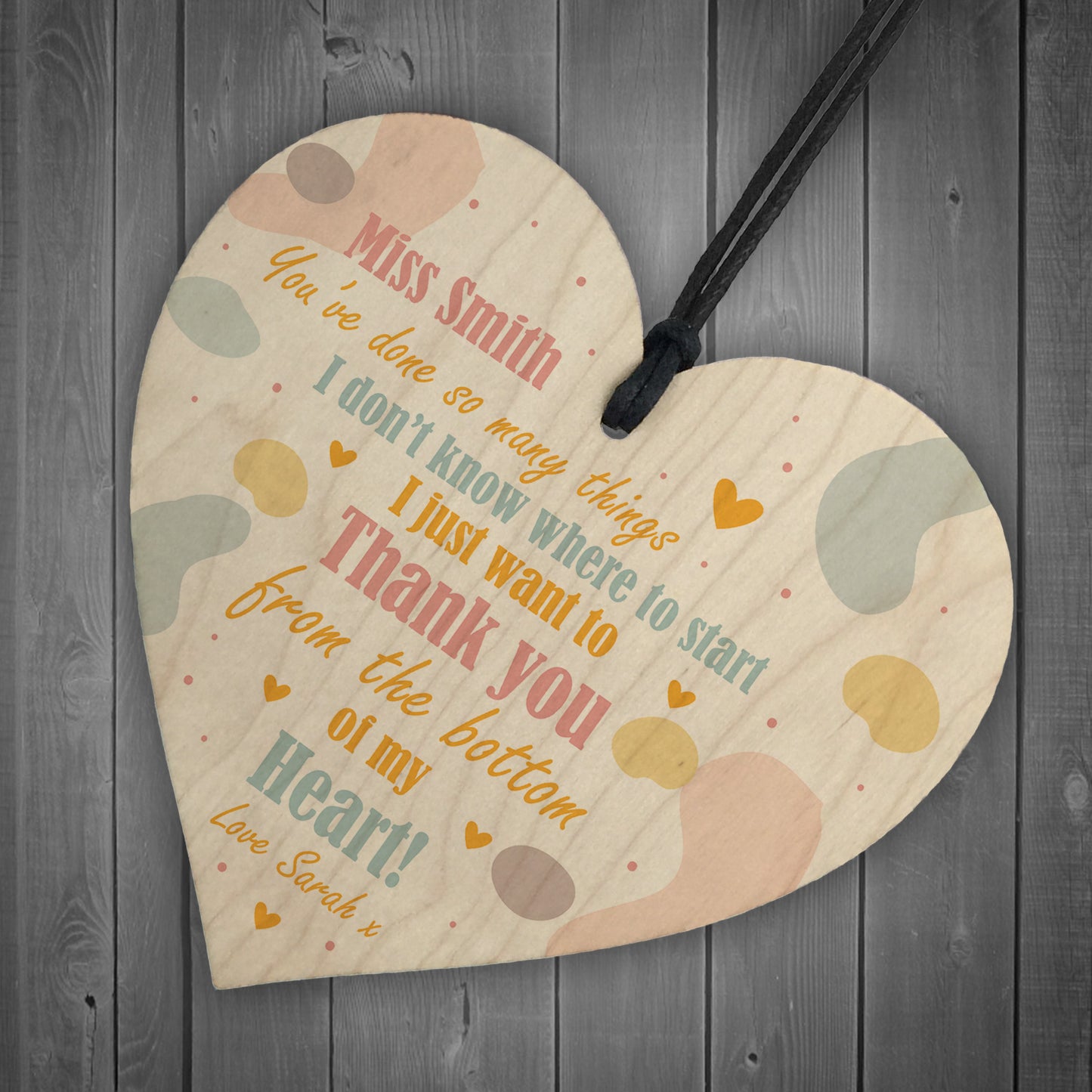 Personalised Thank You Friend Gift Wood Heart Teacher Friendship