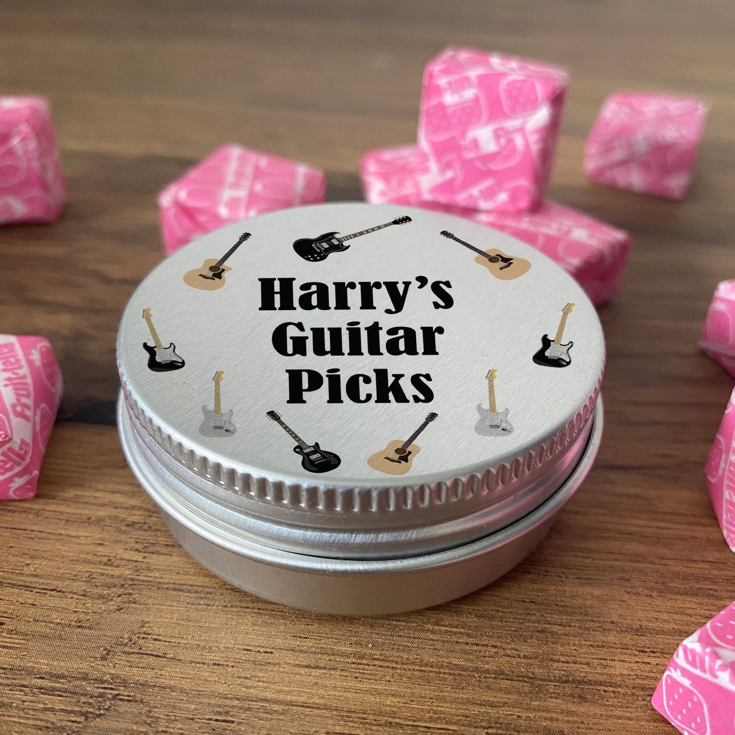 Personalised Guitar Plectrum Picks Tin Gift For Musician