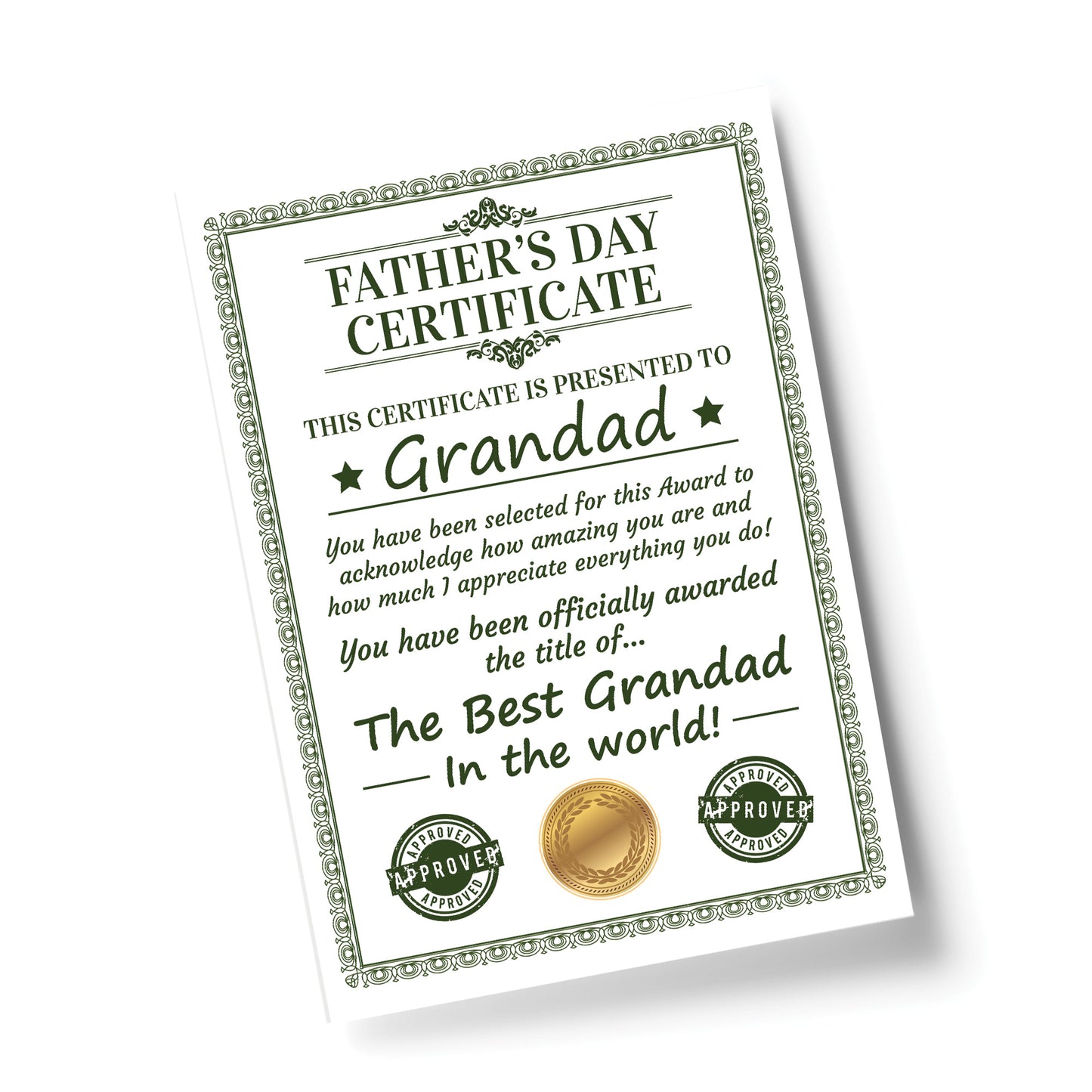 Grandad Certificate For Fathers Day Gift For Grandad Grandparent