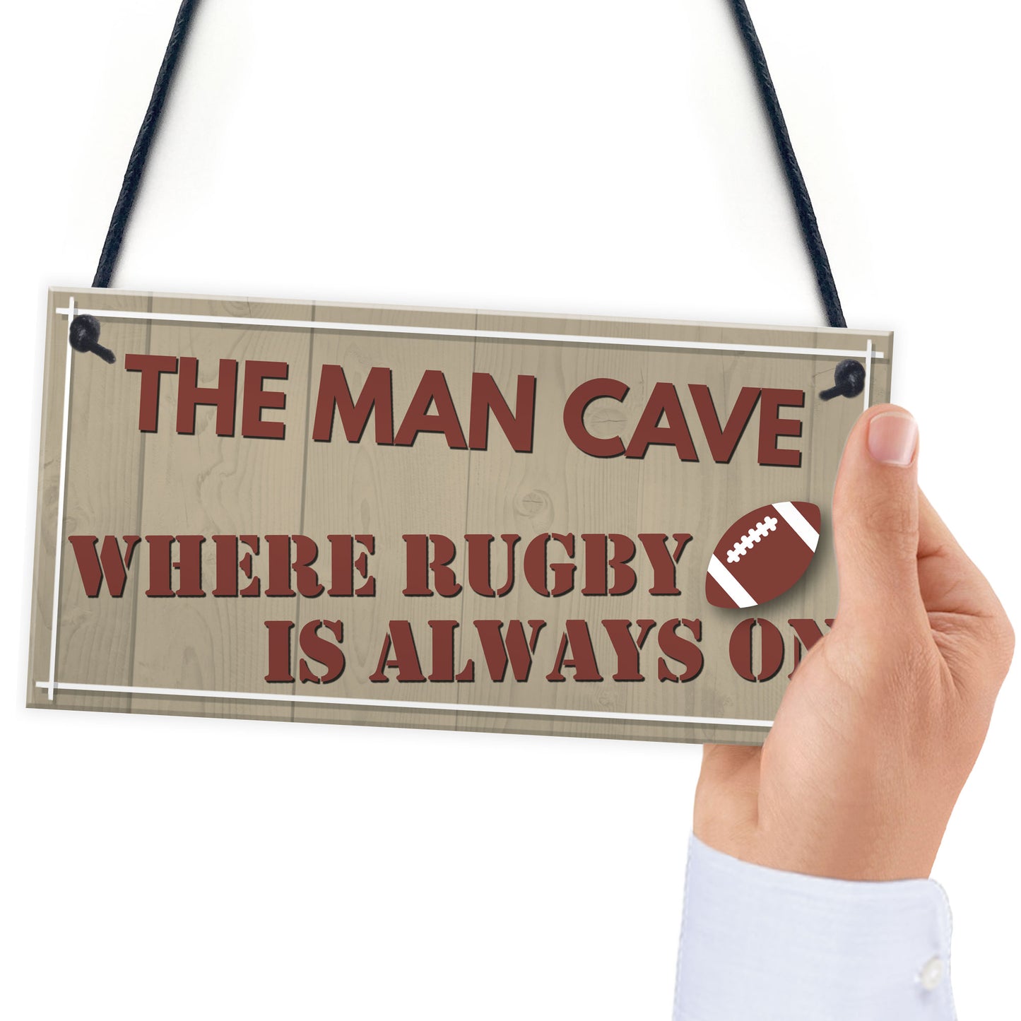 Man Cave Rugby Husband Home Bar Pub Sports Shed Hanging Plaque