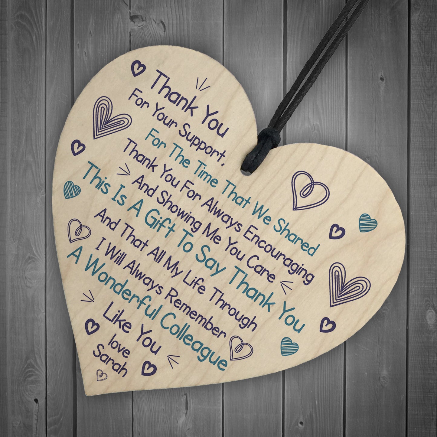 Thank You Gift For Colleague Wood Heart Personalised Keepsake