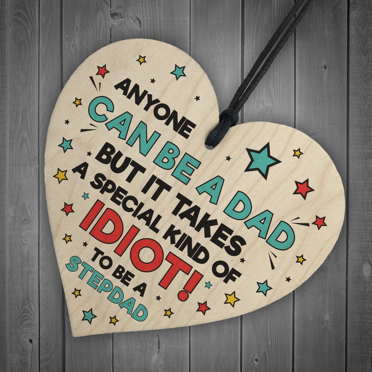 Funny Rude Fathers Day Gift for Step Dad Wooden Heart Plaque