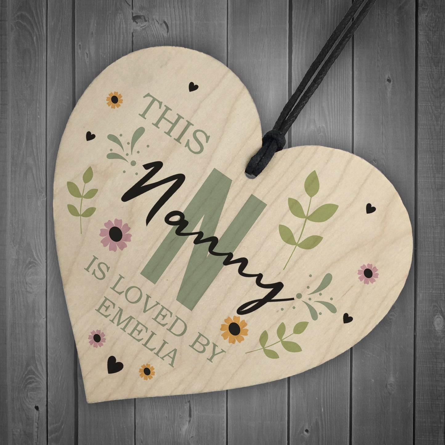 Personalised Mothers Day Birthday Gift For Nanny Wood Heart