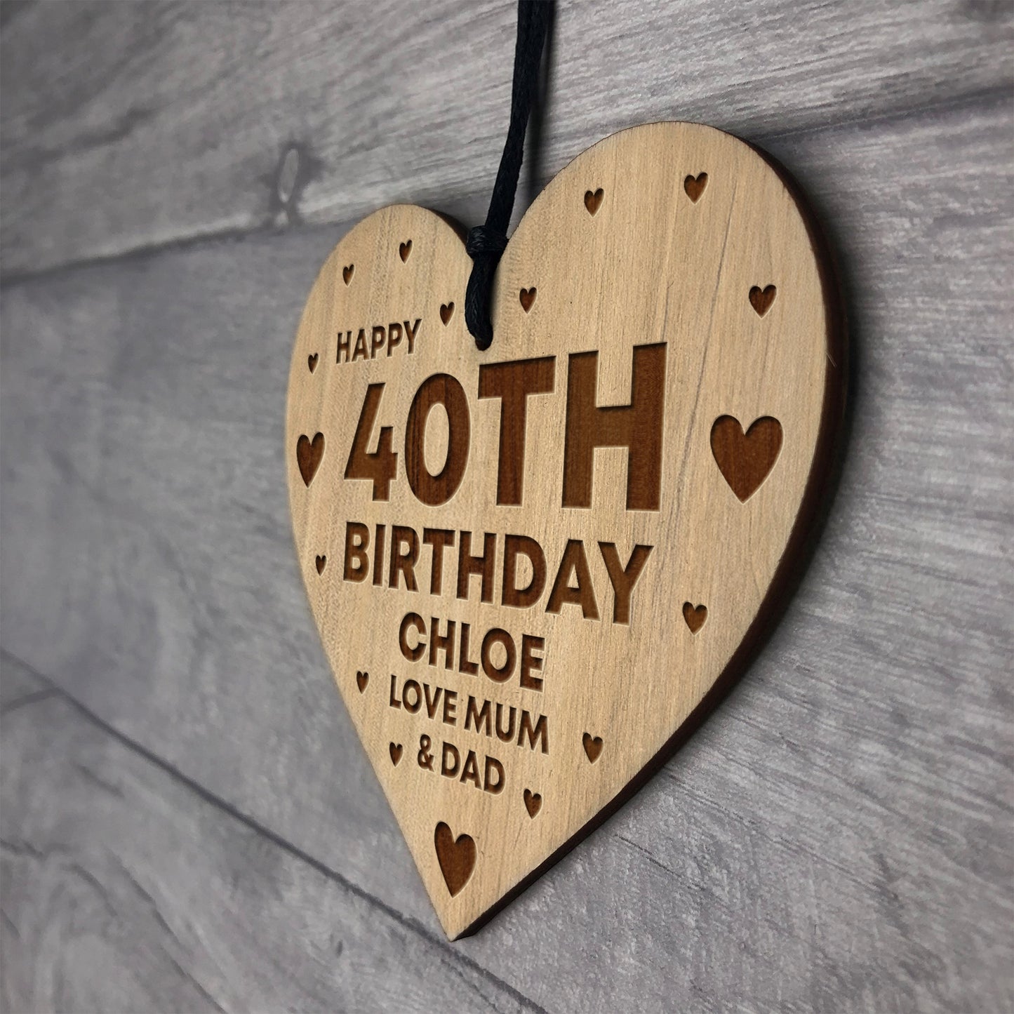 40th Birthday Gift For Daughter Wood Heart Personalised Friend