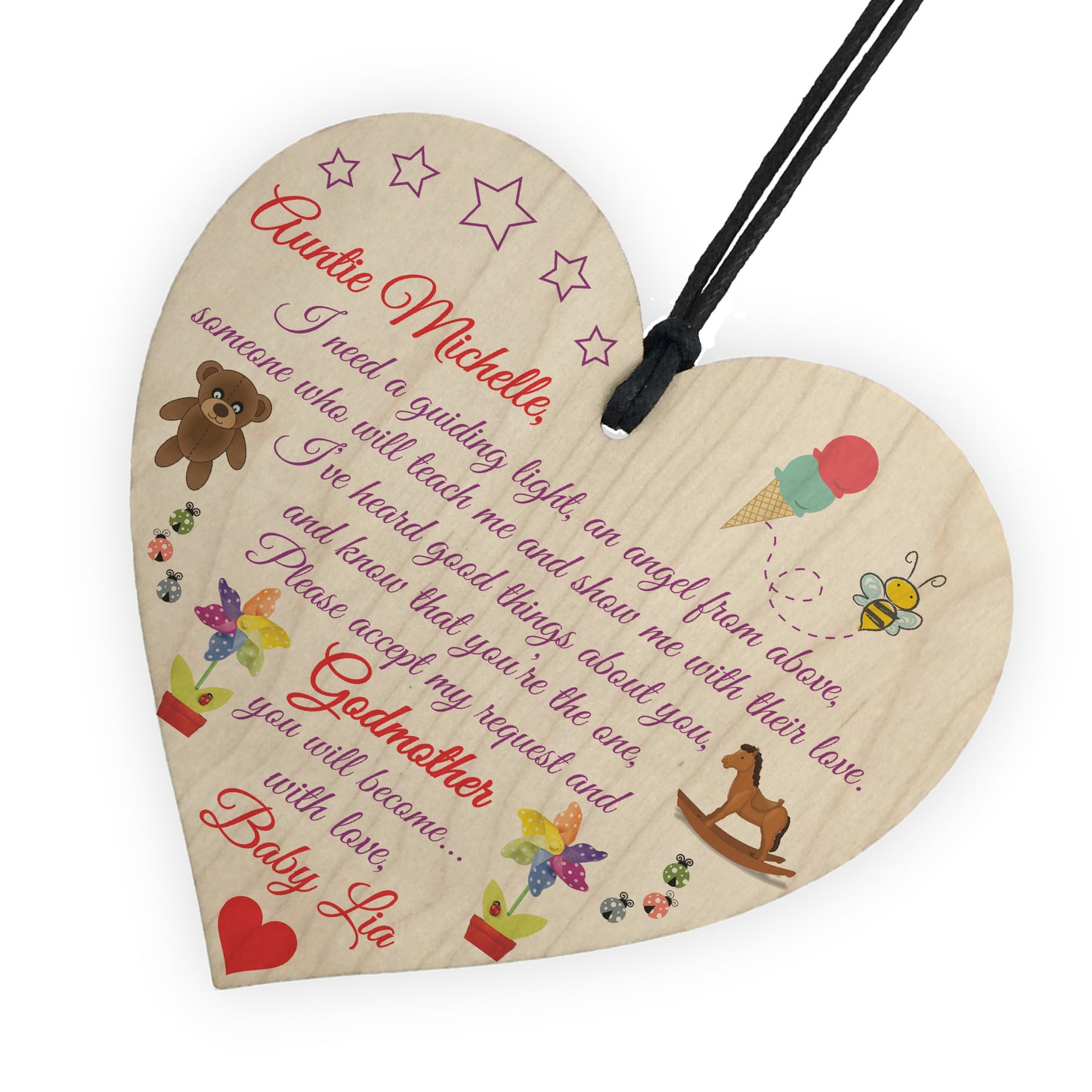 Personalised Godmother You Will Become Poem Hanging Heart Sign