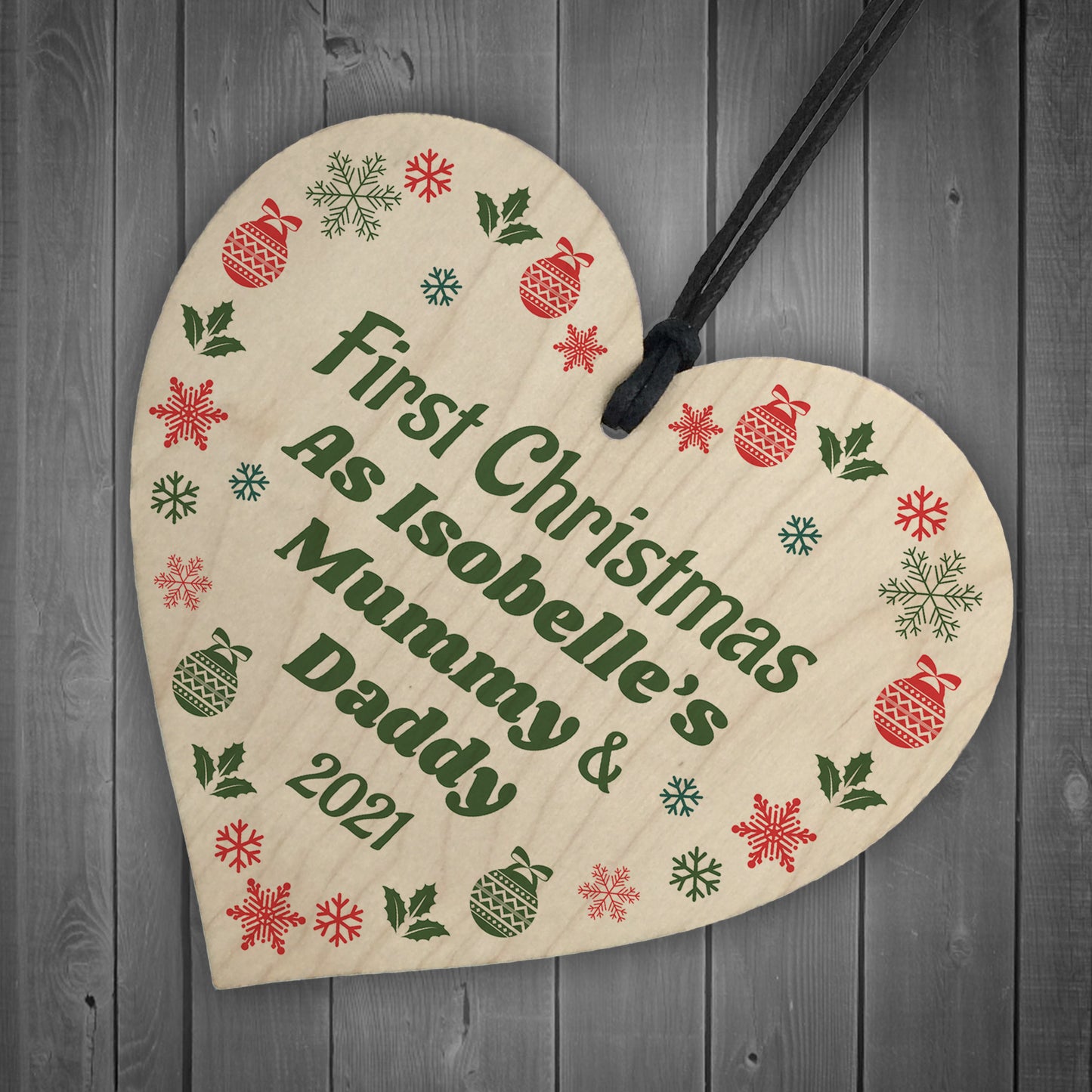 1st Christmas As Mummy Daddy Wooden Heart Personalised