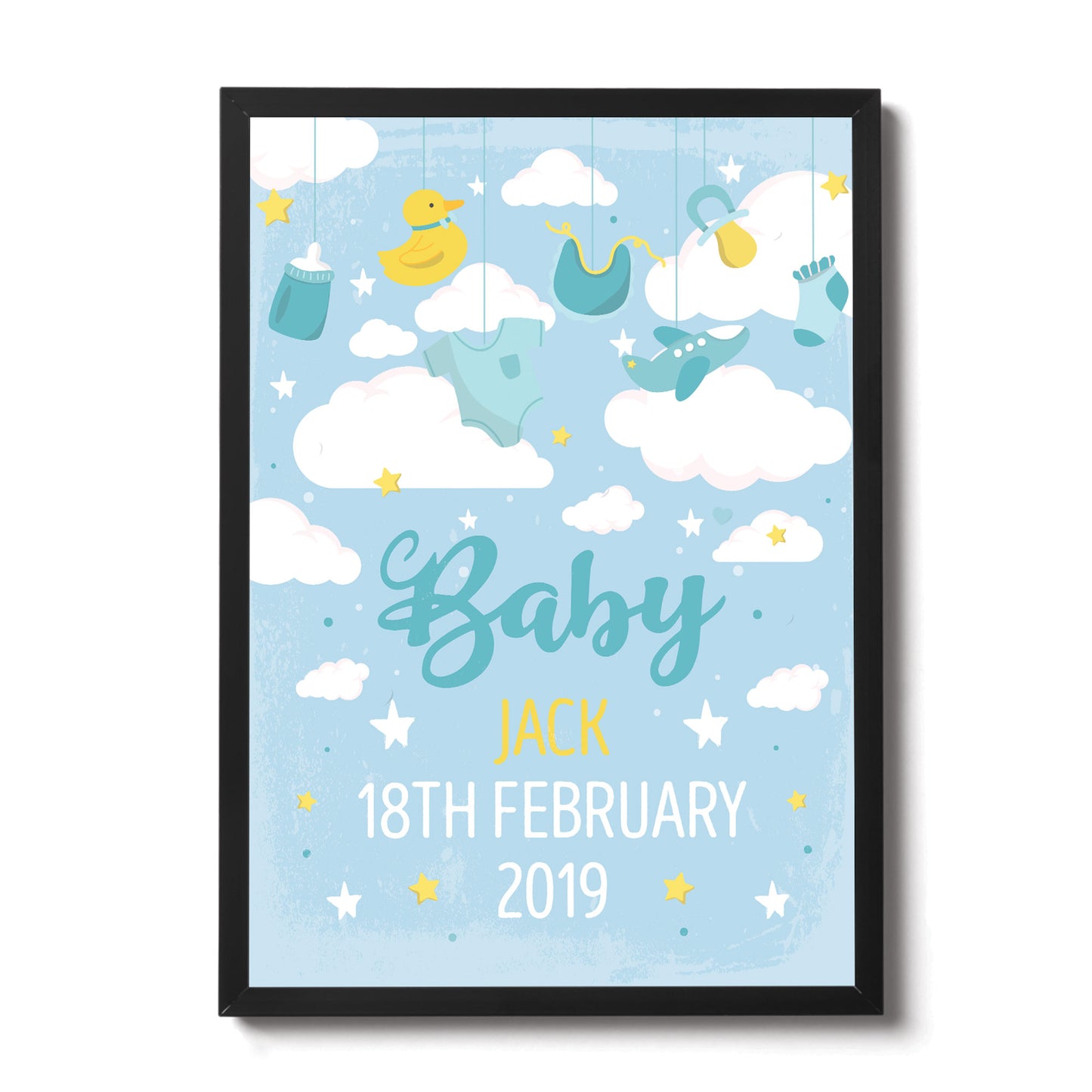 FRAMED Birth Details Print PERSONALISED Baby Boy Gift Wall Art