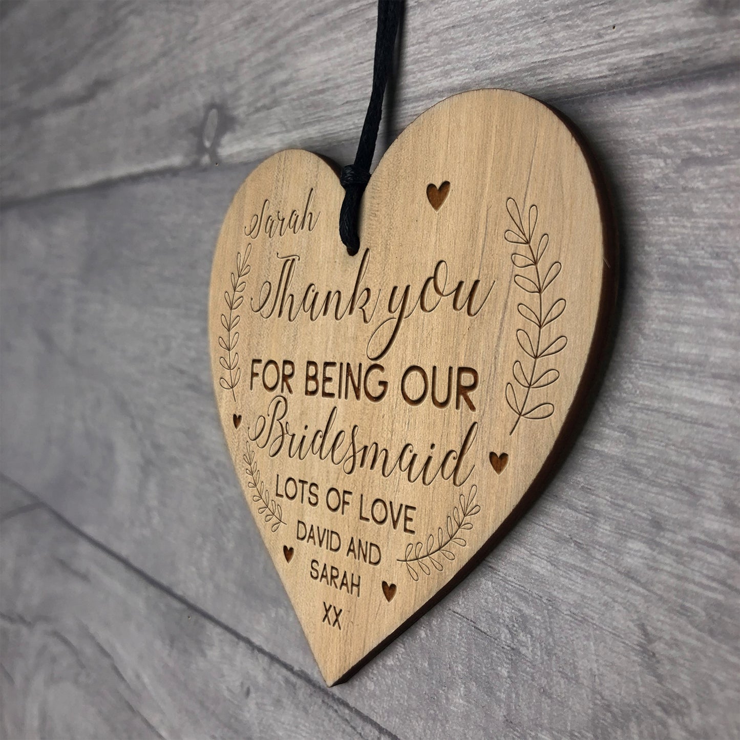 Personalised Bridesmaid Gifts Engraved Heart Thank You Gifts