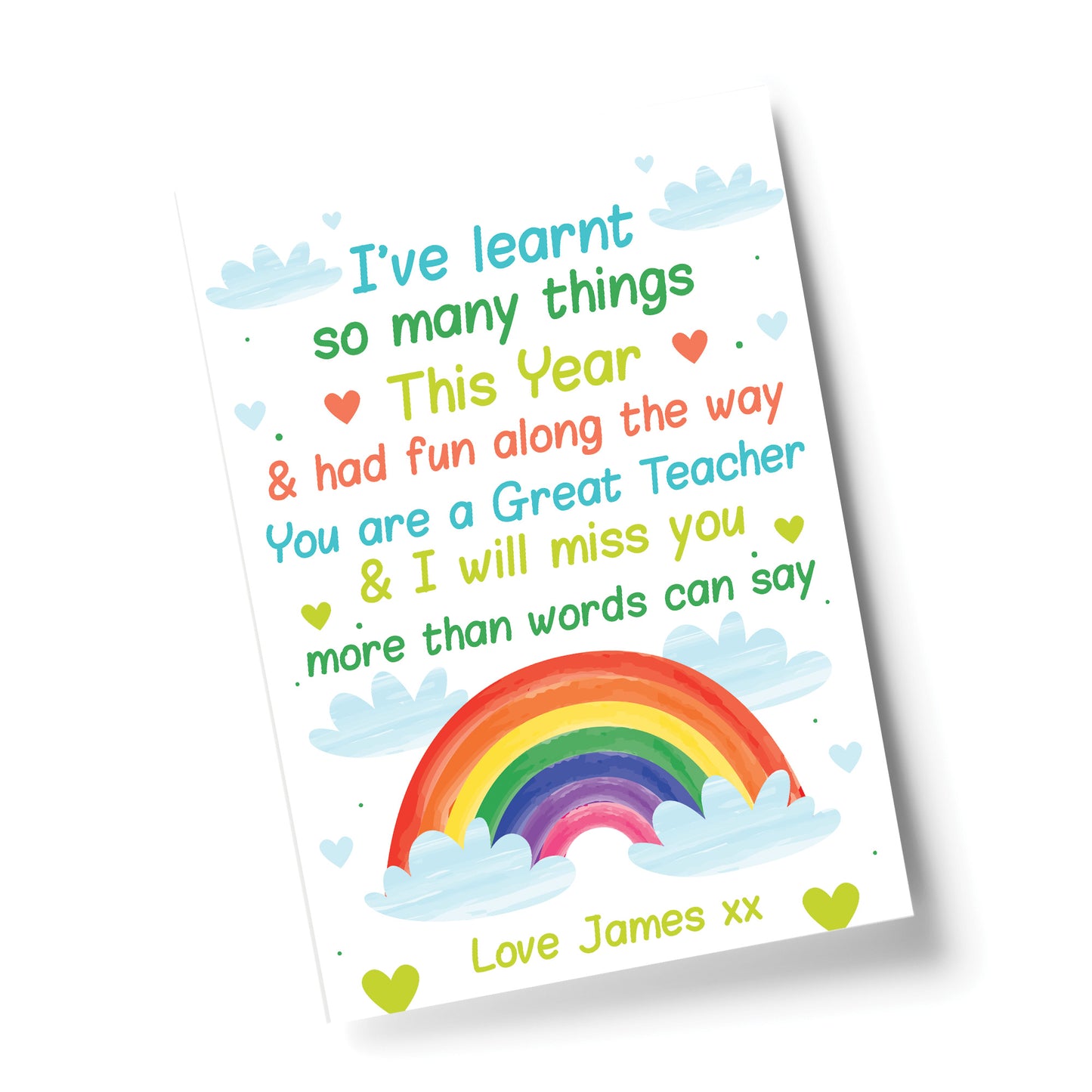 Nursery Pre School Teacher Personalised Rainbow Print Leaving