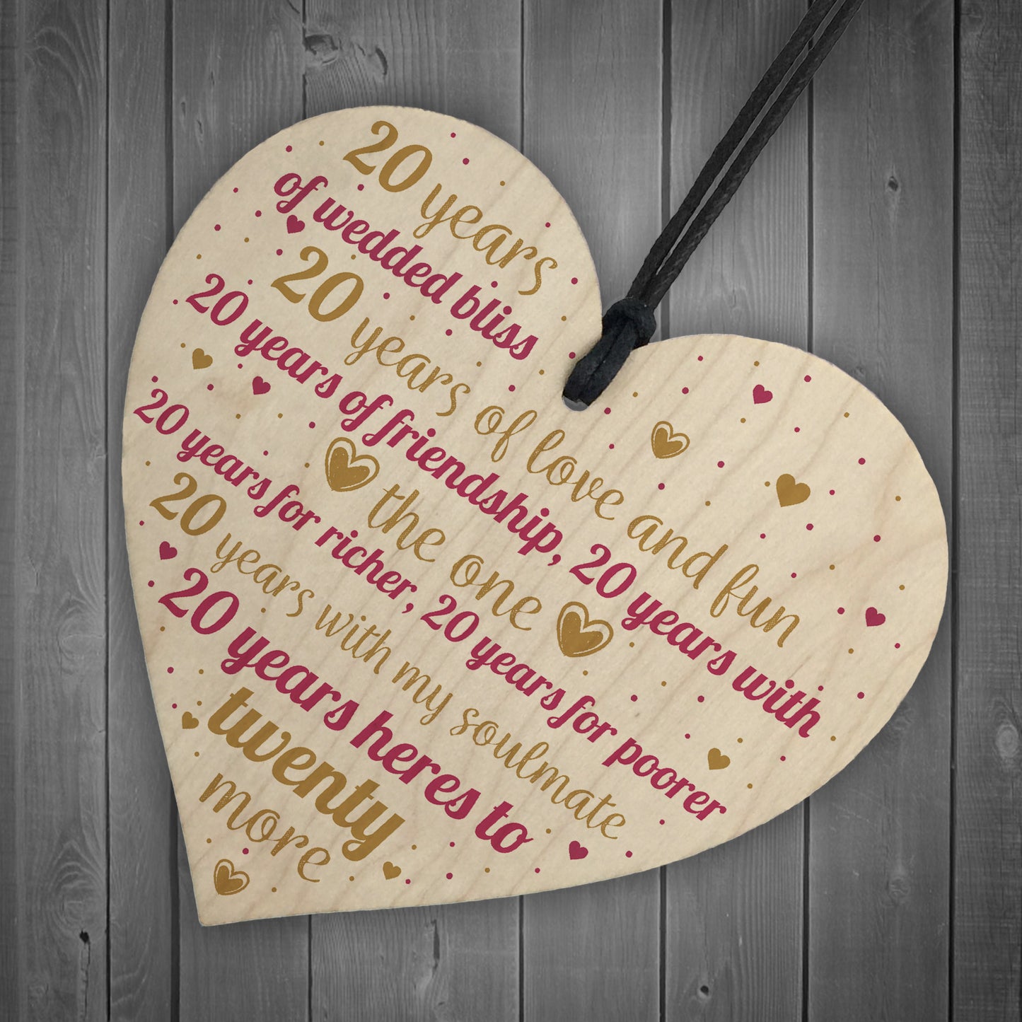 20th Wedding Anniversary 20 Year Gift Wooden Heart First Wedding