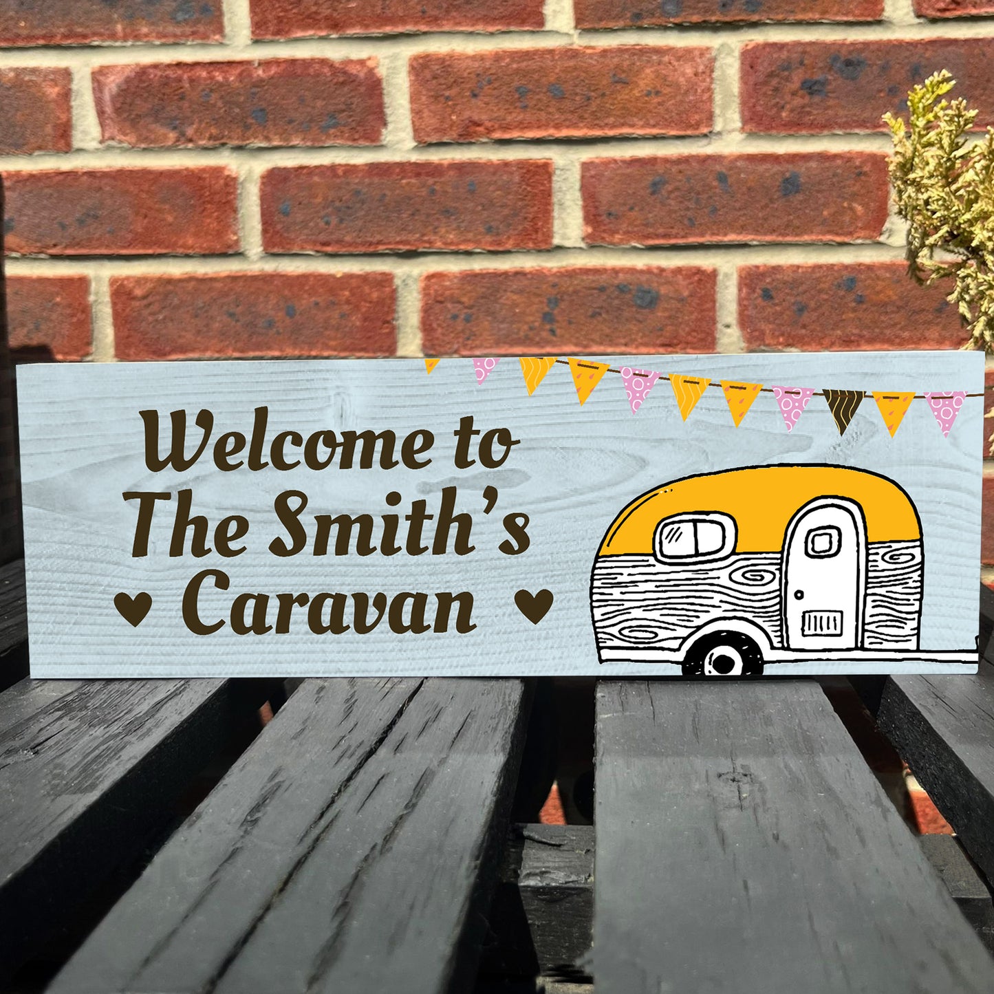 Personalised Caravan Wood Outdoor Sign Welcome Plaques