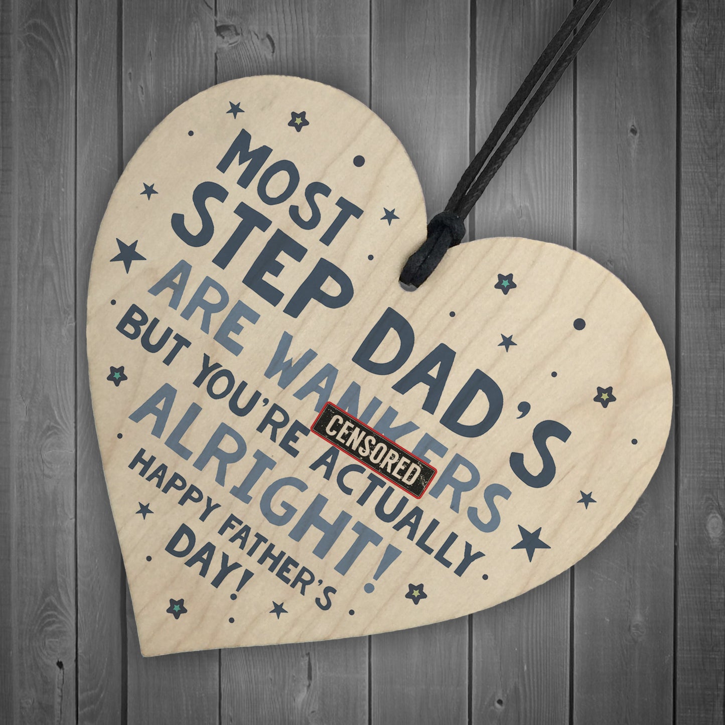 Funny Rude Fathers Day Gift For Step Dad Novelty Wooden Hear