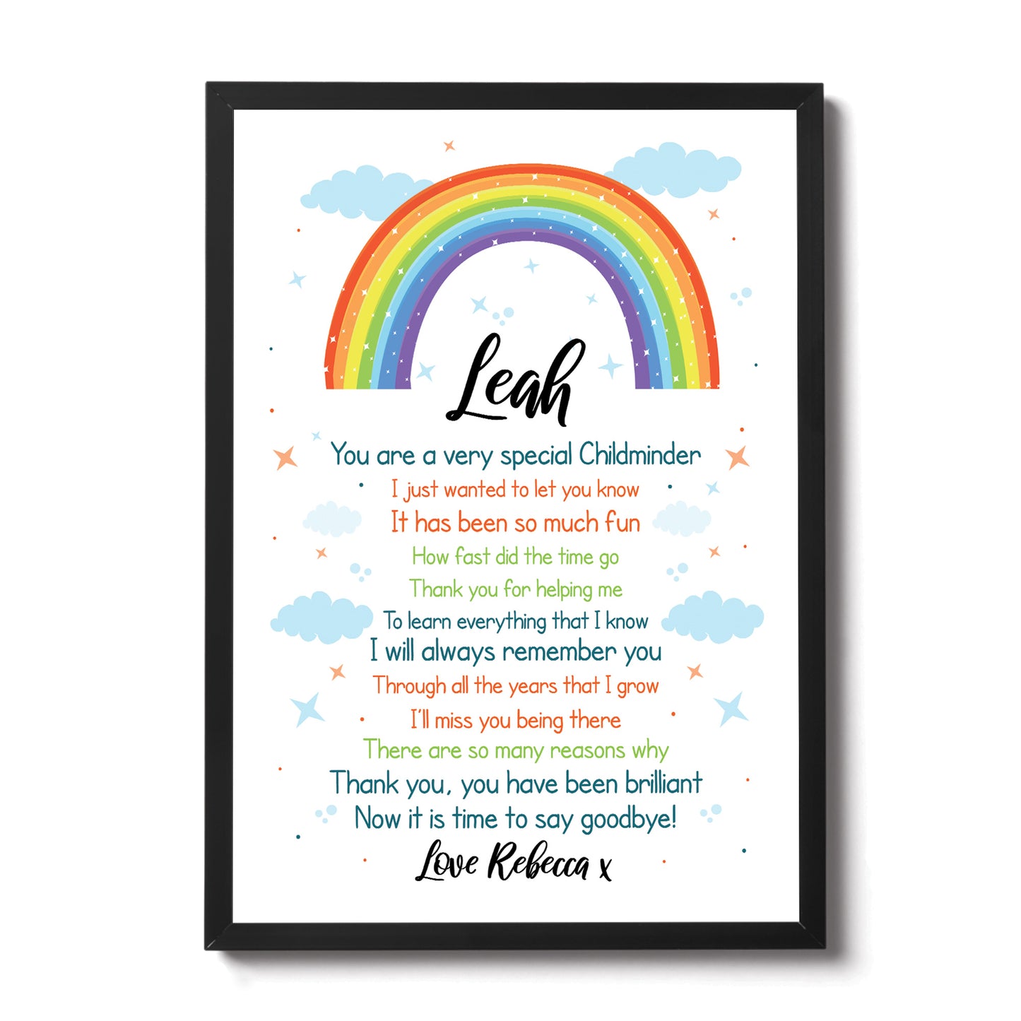 Personalised Rainbow Childminder Thank You Teacher Gift