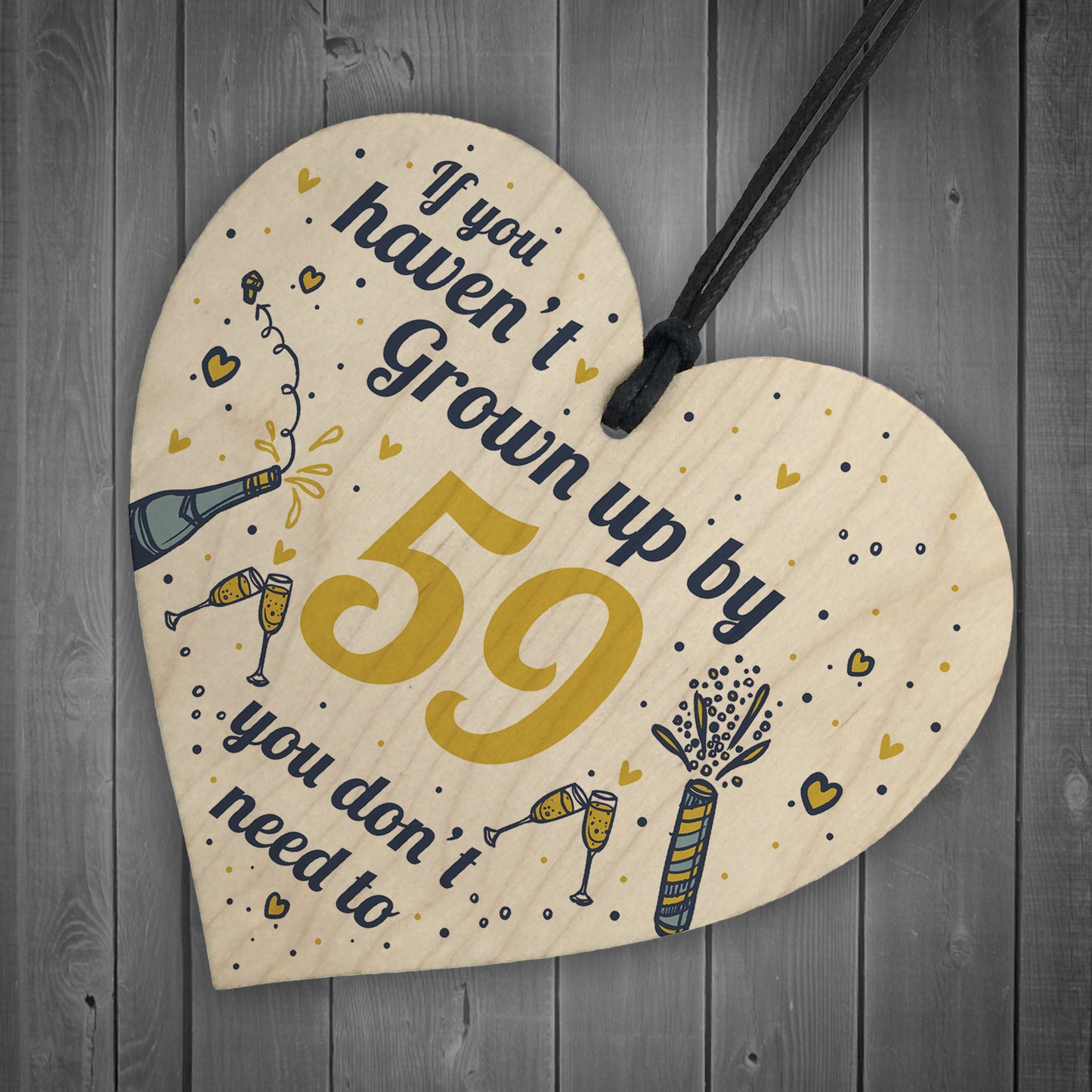 Funny Happy Birthday 59 Wood Heart Man Wife Grandma Grandad